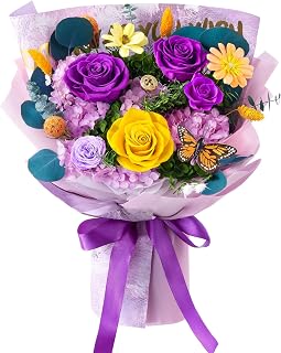 BeaulastingRoses Purple Preserved Roses Bouquet in Luxury Box - Eternal Forever Flowers for Valentine's Day, Birthday, Mother's Day Gifts for Women