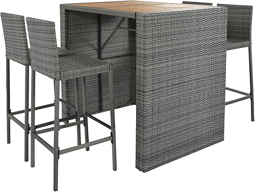 Miniatura 5 de Quarte Moderno juego de comedor de patio al aire libre de 5 piezas, juego de barra de mimbre de ratán de polietileno para jardín, 4 sillas de altura