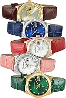 Vista 5 de Peugeot - Reloj de cuarzo para mujer con borde de moneda, ventana de fecha y correa de piel