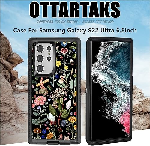 Miniatura 7 de OTTARTAKS Samsung Galaxy S22 Ultra Case with Camera Len Protector, Cute Floral S22 Ultra Case for Girls Women, Shockproof Heavy Duty Protective Case