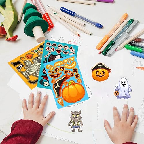 Miniatura 6 de 24 calcomanías de Halloween Make A Face para niños, fiesta de Halloween, juego de bricolaje, calcomanías para hacer tu propia calabaza, bruja,
