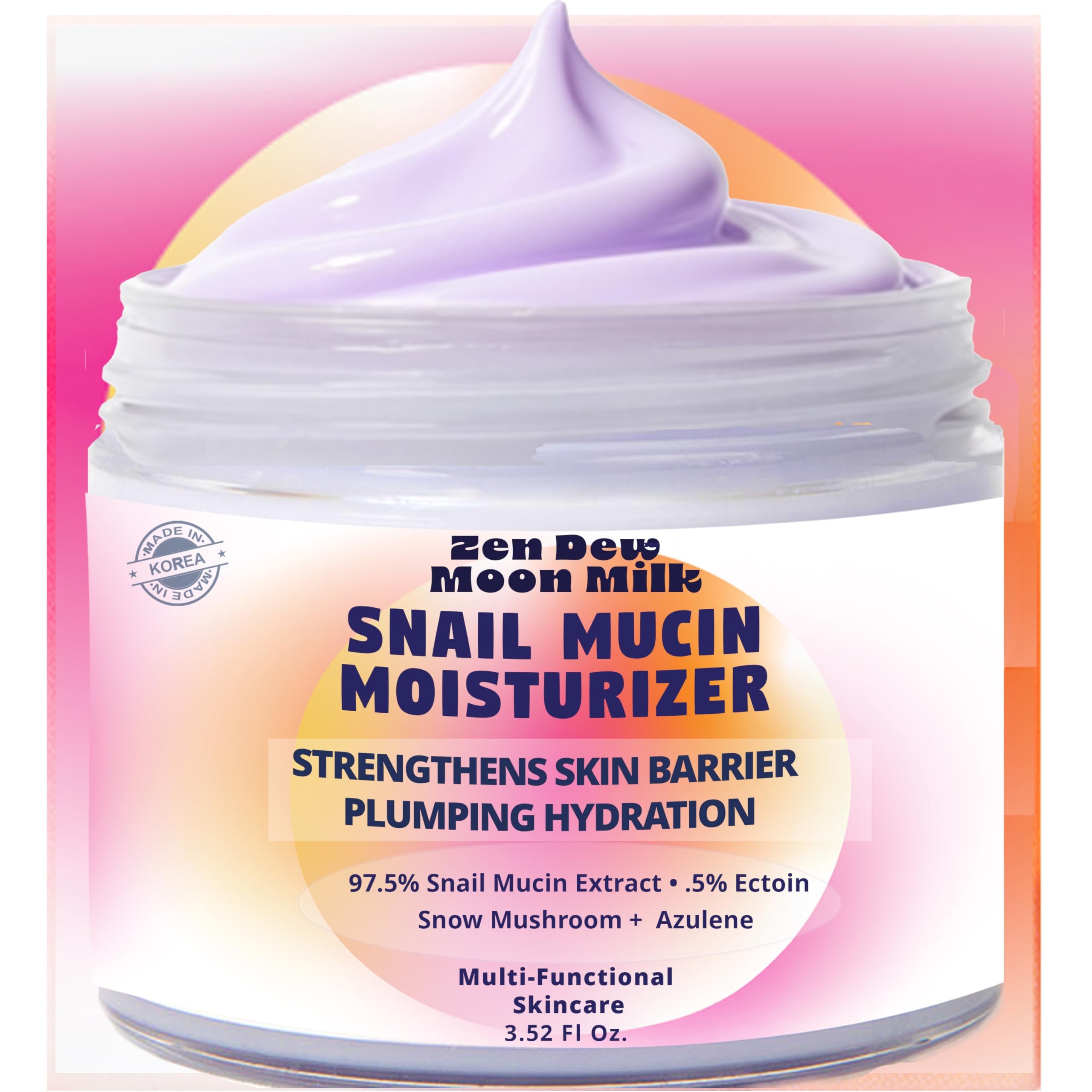 Zen Dew Moon Milk Snail Mucin Moisturizer Gel Cream (3.52 oz) Korean Snail Mucin Serum Cream that Replenishes Moisture & Leaves Skin Brighter, Plumper, Soothed & Smooth