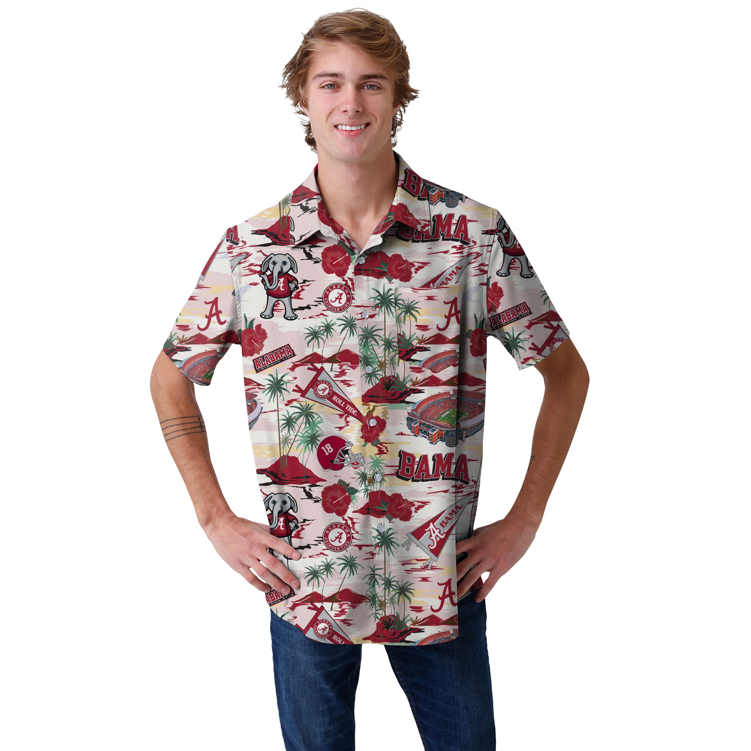 FOCO Alabama Crimson Tide NCAA Mens Thematic Stadium Print Button Up Shirt