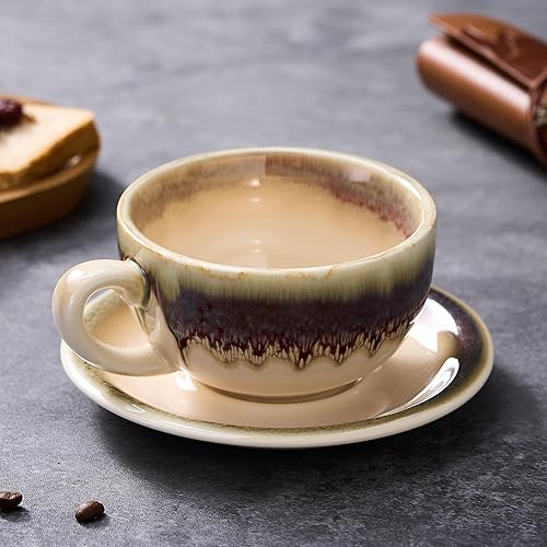 Miniatura 6 de Vintage Design - Taza de cerámica para barista con platillo (marrón)