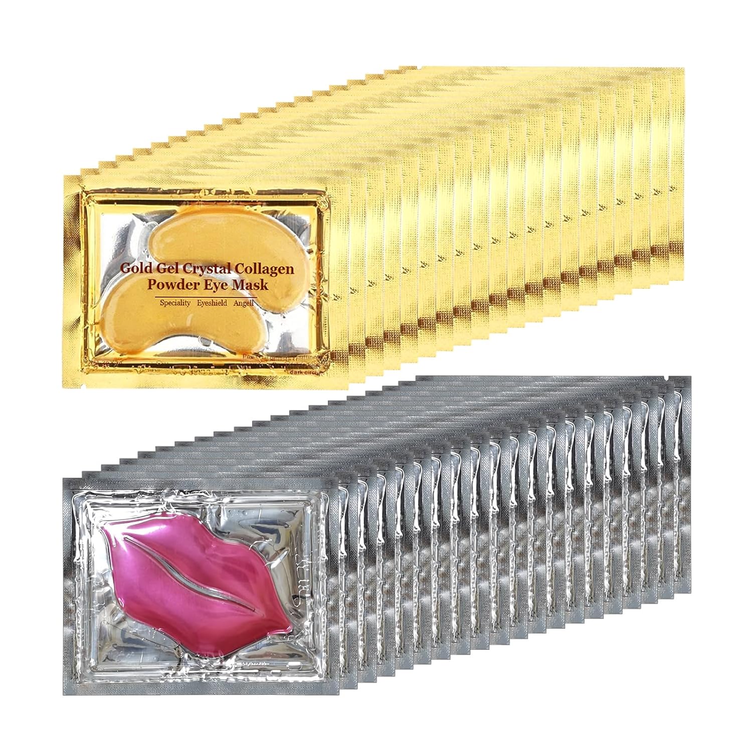 40 Pairs 24K Gold Eye Masks & Lip Masks, Crystal Collagen Under Eye Patches for Puffy Eye, Moisturizing Skin Care Lip Eyes Patches for Dark Circles, Wrinkles and Fine Lines (gold and pink)