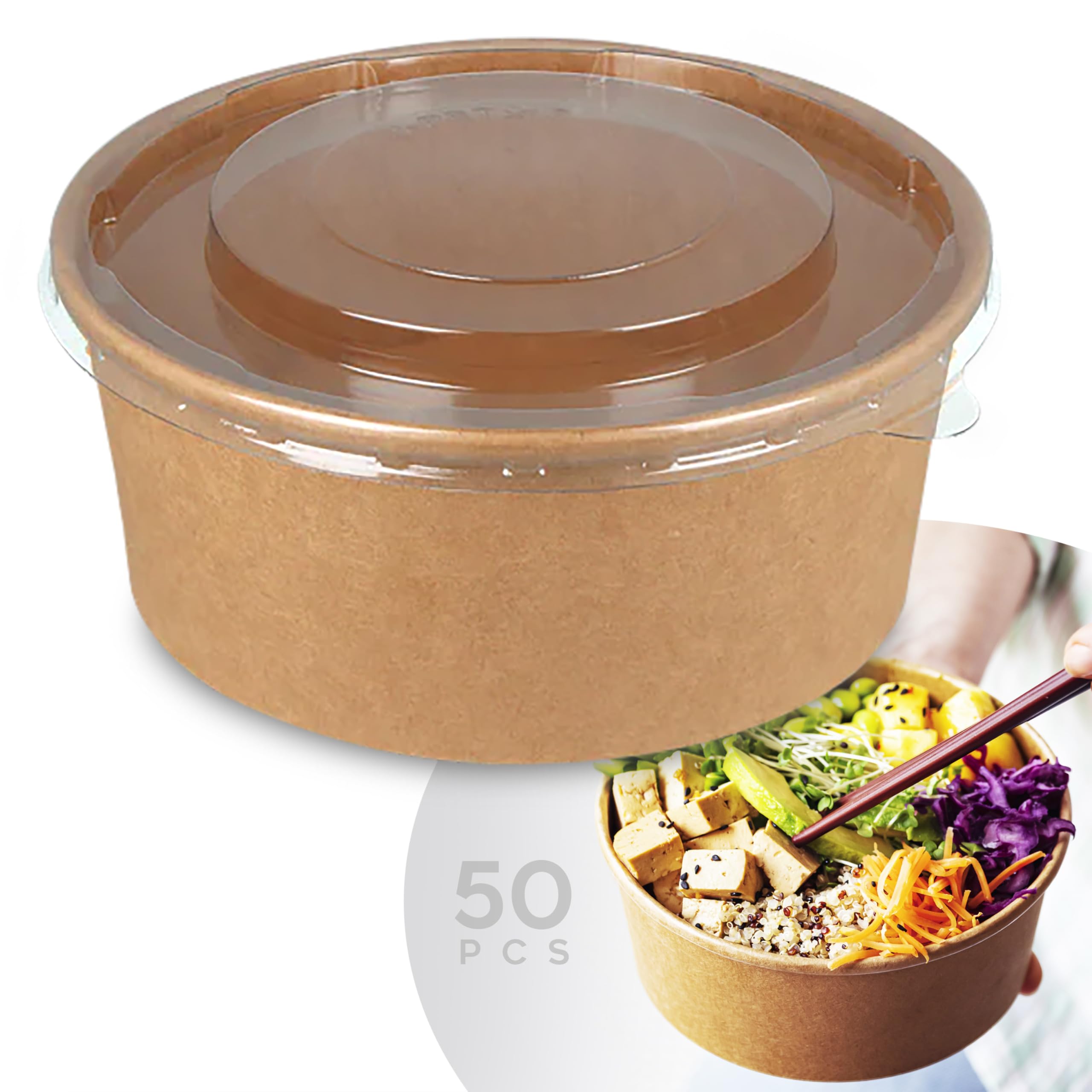 Ciotole di Carta 1000 ml con Coperchio Compostabili Biodegradabili Monouso diam. 14,8 cm