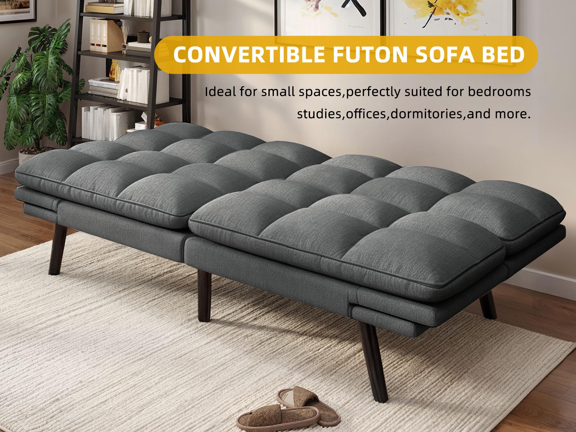 YITAHOME Convertible Futon Sofa Bed | 70" Folding Futon Set for Living Room Home Office Aprtment, Modern Futon Couch with Adjustable Backrest & Armrests, Recliner