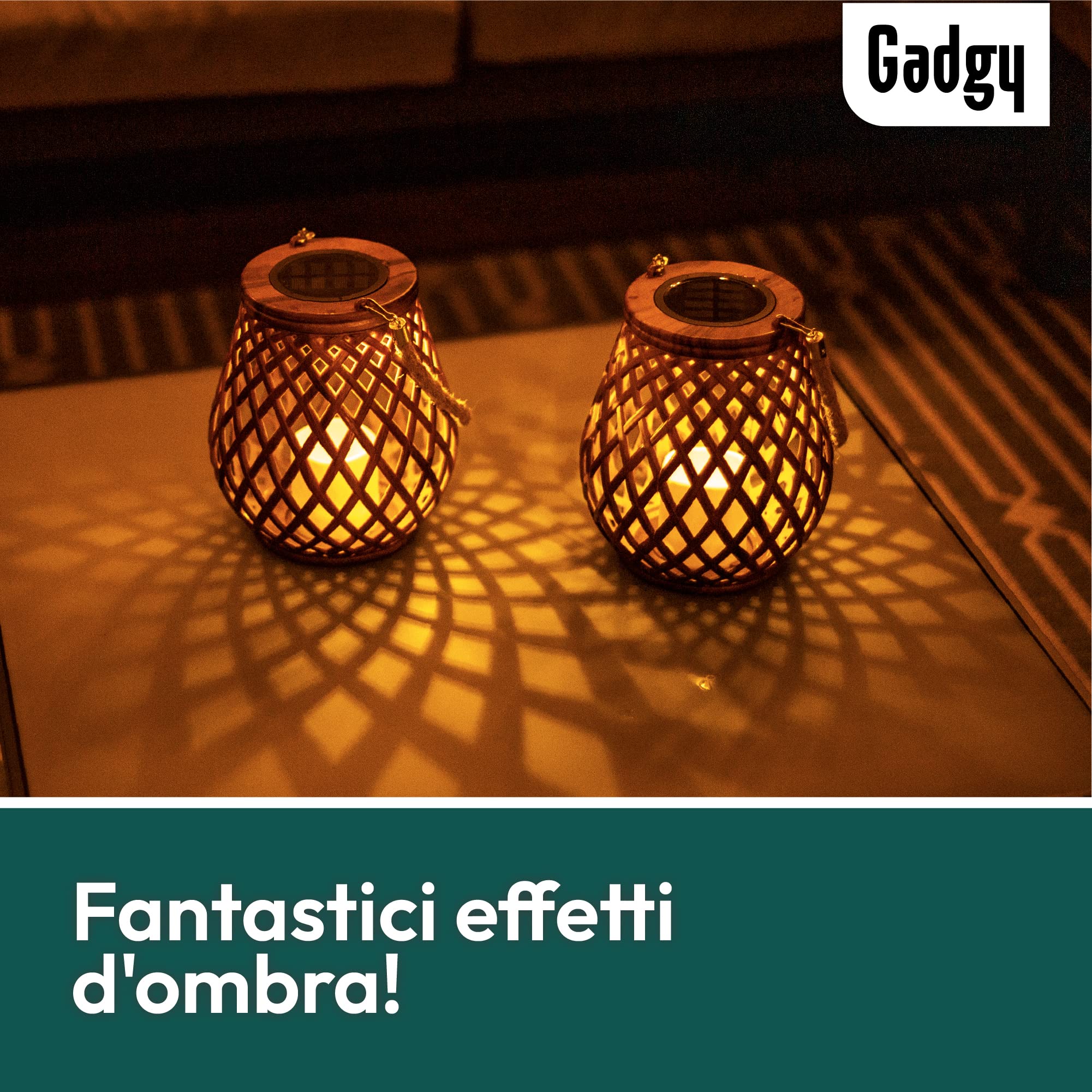 Gadgy Set di 2 lanterne solari in rattan, lampade a LED impermeabili per giardino, balcone e tavolo - Luci decorative alimentate a energia solare