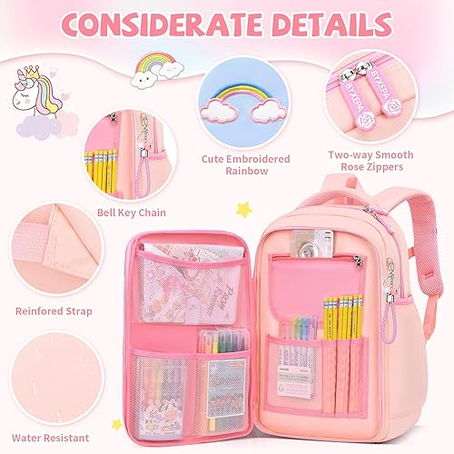 Miniatura 2 de Mochila para niñas, mochilas escolares Kawaii para niños con bonitos accesorios de pin para niñas, Rosa, Mediana, Mochilas de mochila