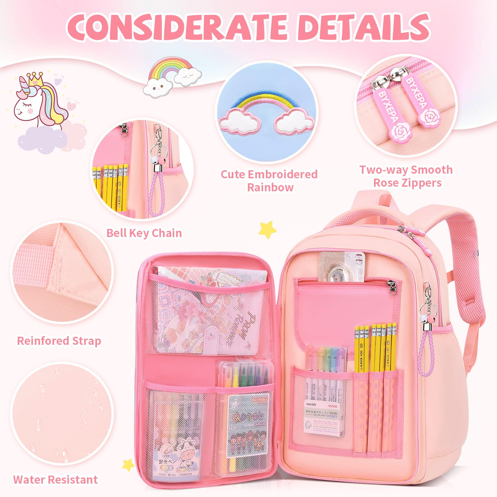 BYXEPA Solid Pink Laptop Backpack for Girls, 16.1