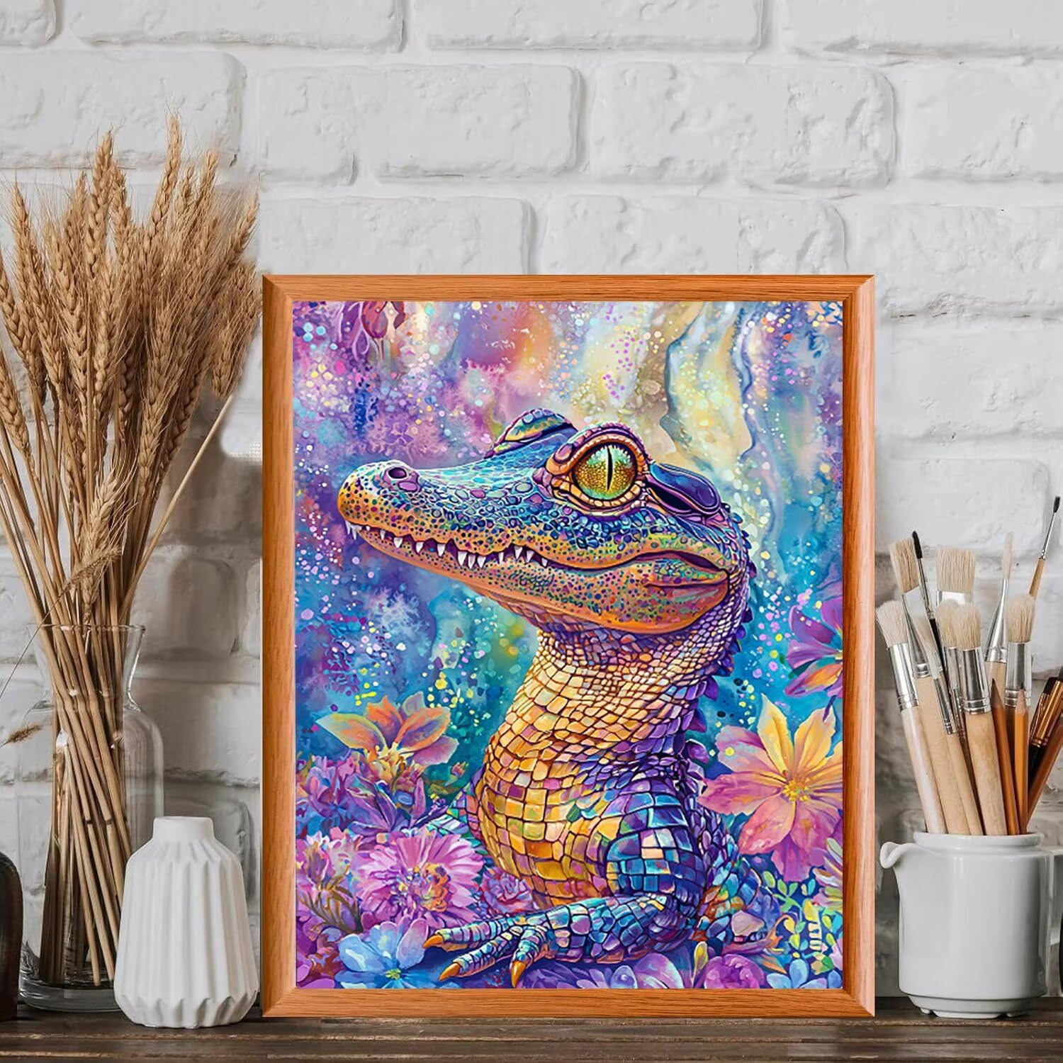 Coccodrillo e fiori Dipingere con i Numeri per Adulti, 70x90cm a-216 | Paint by Numbers Kit con Pennelli e Acrilico Pigmento, Fai da te Olio La Pittura di Numeri Kit, Decora la Casa, senza Cornice