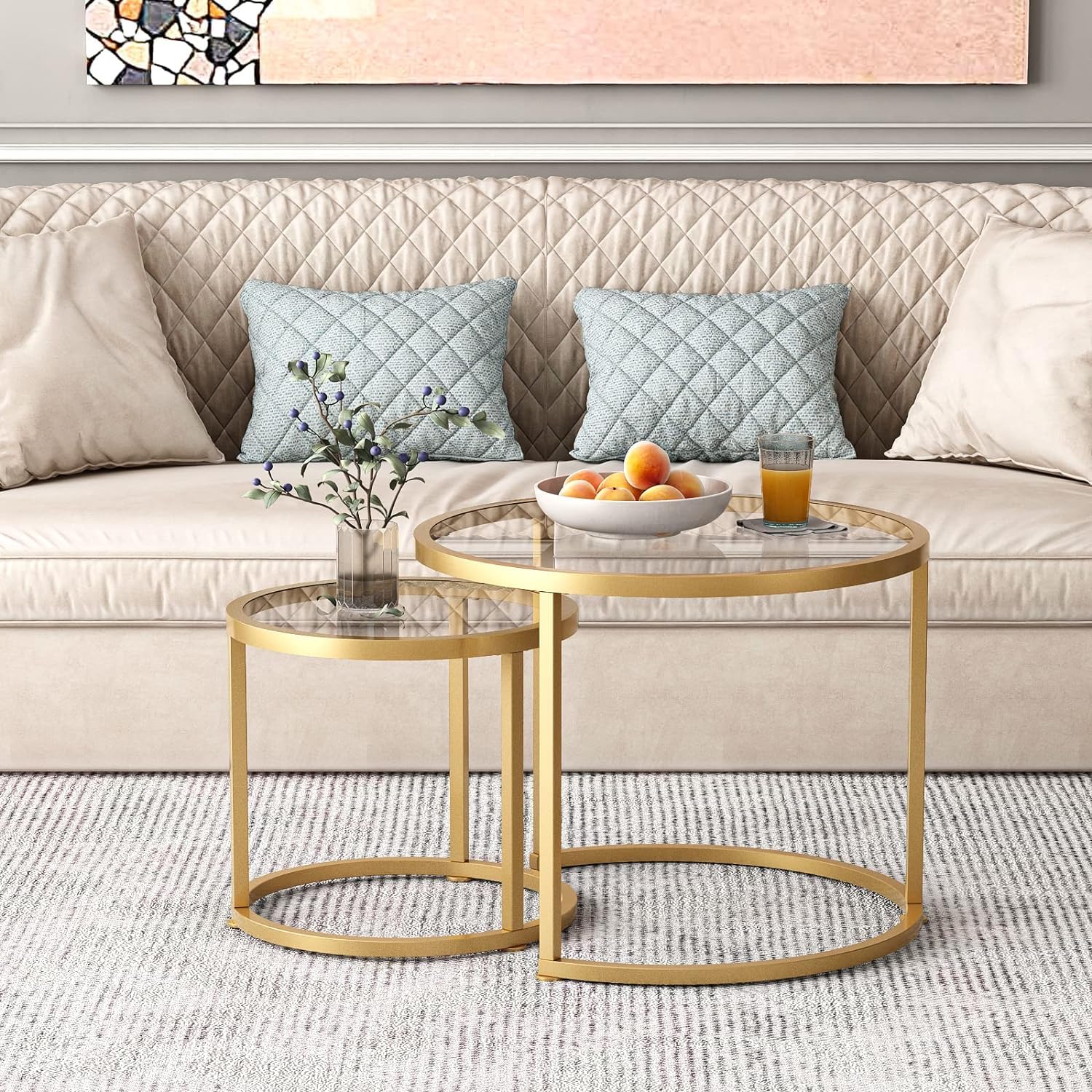 Weston Crafts Modern Tempered Glass Side Table, Metal Frame End