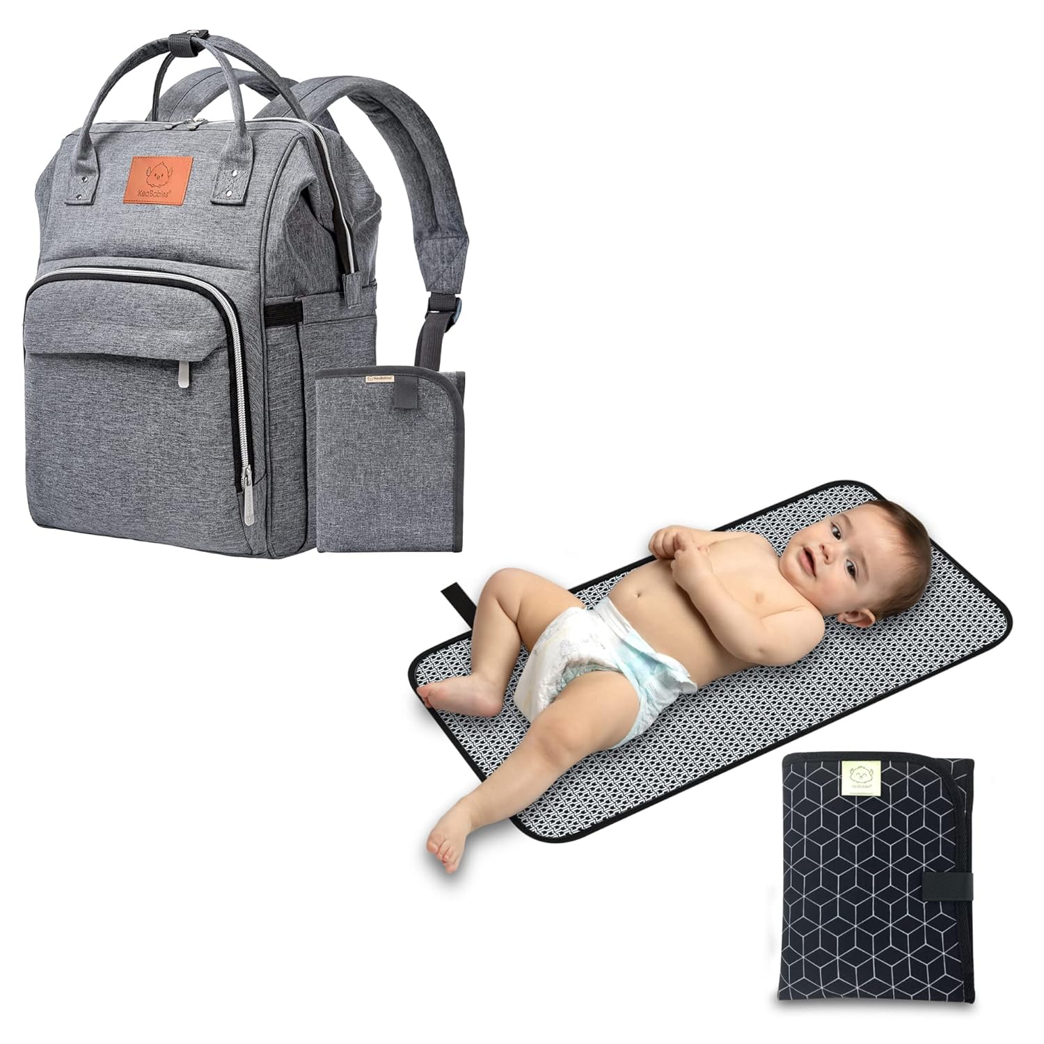 KeaBabies Diaper Bag Backpack and Portable Diaper Changing Pad - Waterproof Multi Function Baby Travel Bags - Waterproof Foldable Baby Changing Mat - Travel Diaper Change Mat - Lightweight Pads