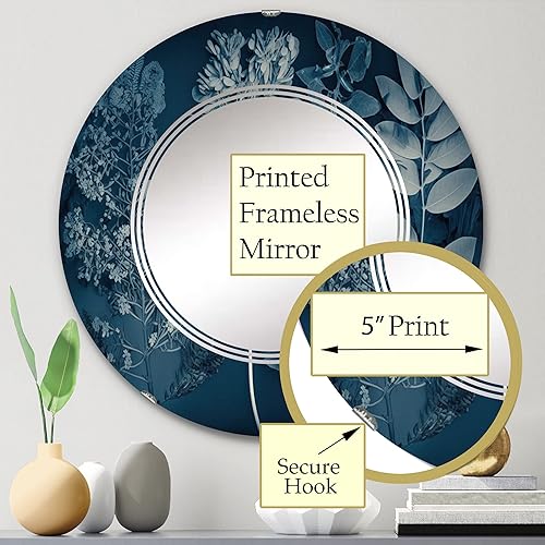 Miniatura 8 de DesignQ Espejo de tocador retro con flores silvestres en tonos azules I, espejos de baño, espejos de pared para sala de estar, dormitorio, espejo
