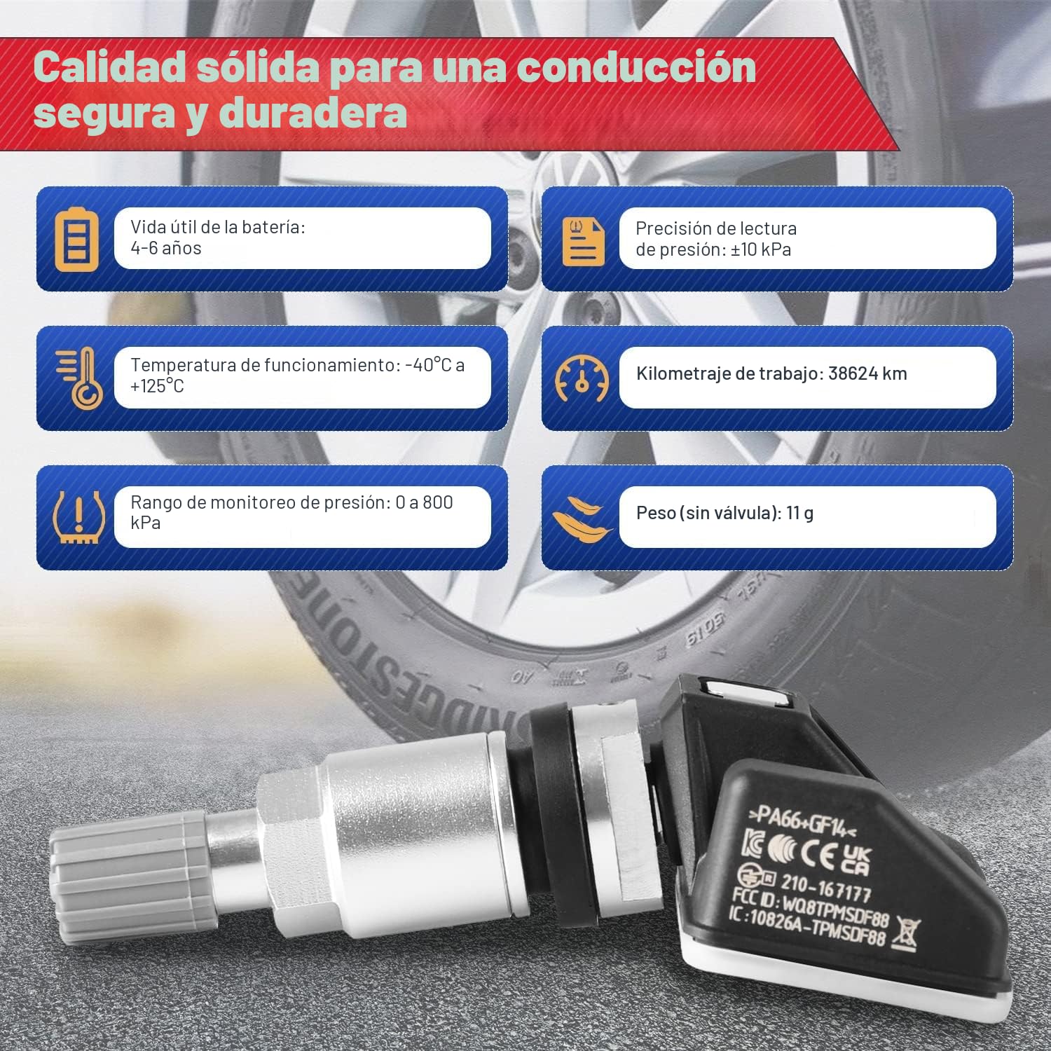 Autel TPMS MX-Sensor, Sensor Reemplazo Neumáticos Doble Frecuencia para Todos Coches, Idéntico al Sensor OE, Sensor Sistema Monitoreo Presión Clonable al 100% (Válvula Metal, 4 Piezas)