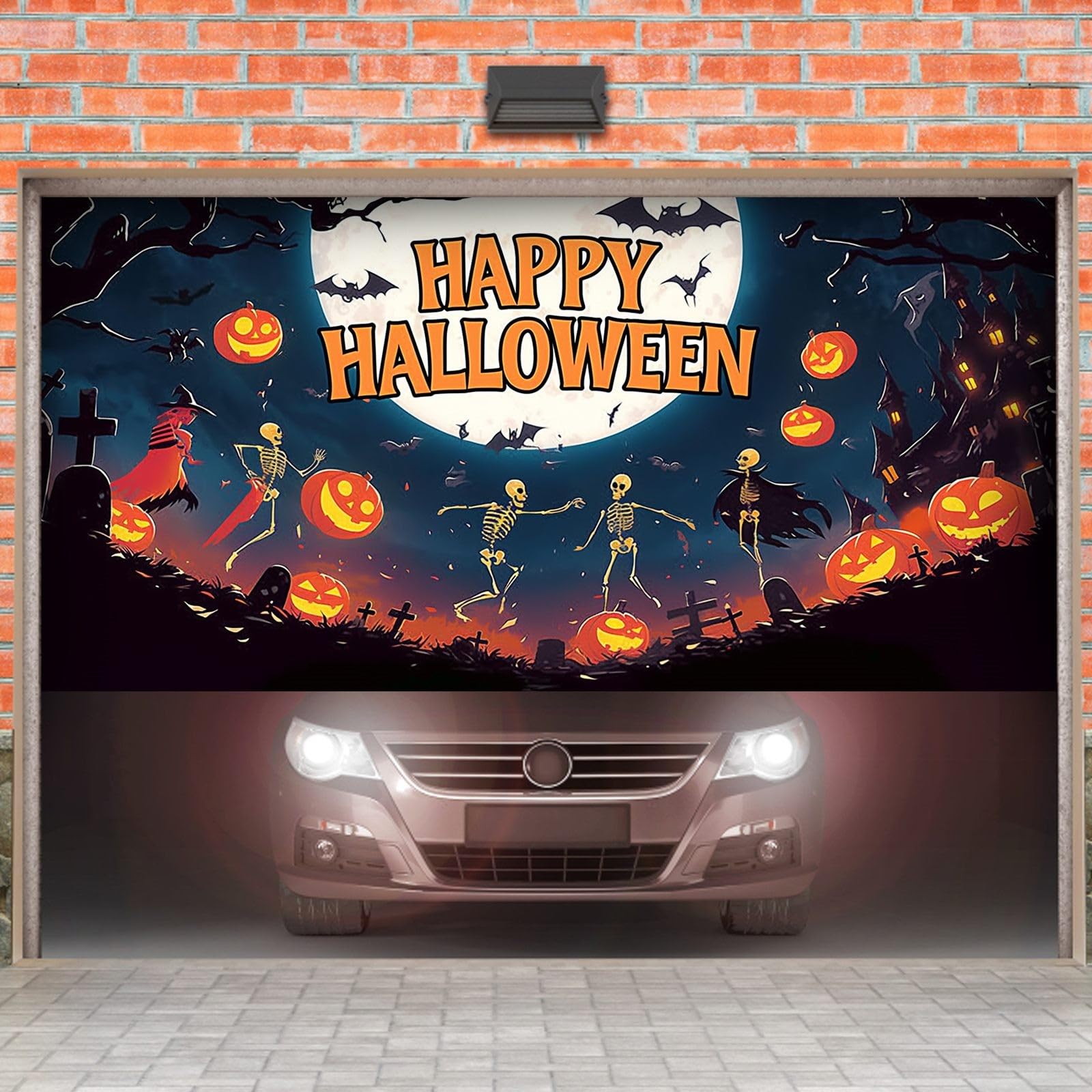Letreros de Halloween para puerta de garaje grande al aire libre con murciélagos calabazas y para fiesta de patio delantero aterrador