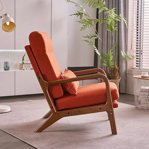 Miniatura 32 de Karl home - Silla decorativa moderna de mediados de siglo con almohada, sillón tapizado con marco de madera maciza y cojín suave, para sala, Marrón