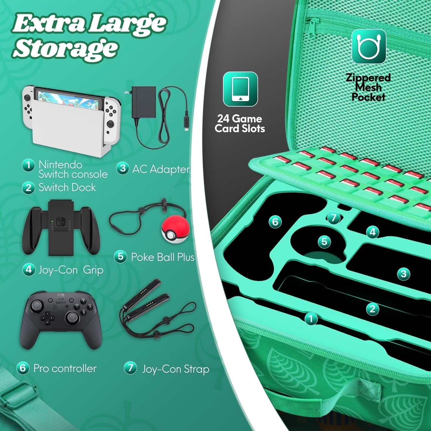 TNP - Custodia per trasporto portatile 2 in 1 per Switch New Horizon Animal Leaf Crossing, custodia rigida in materiale EVA per viaggiatori Deluxe, controller Joy-Con, titolari di carte da gioco