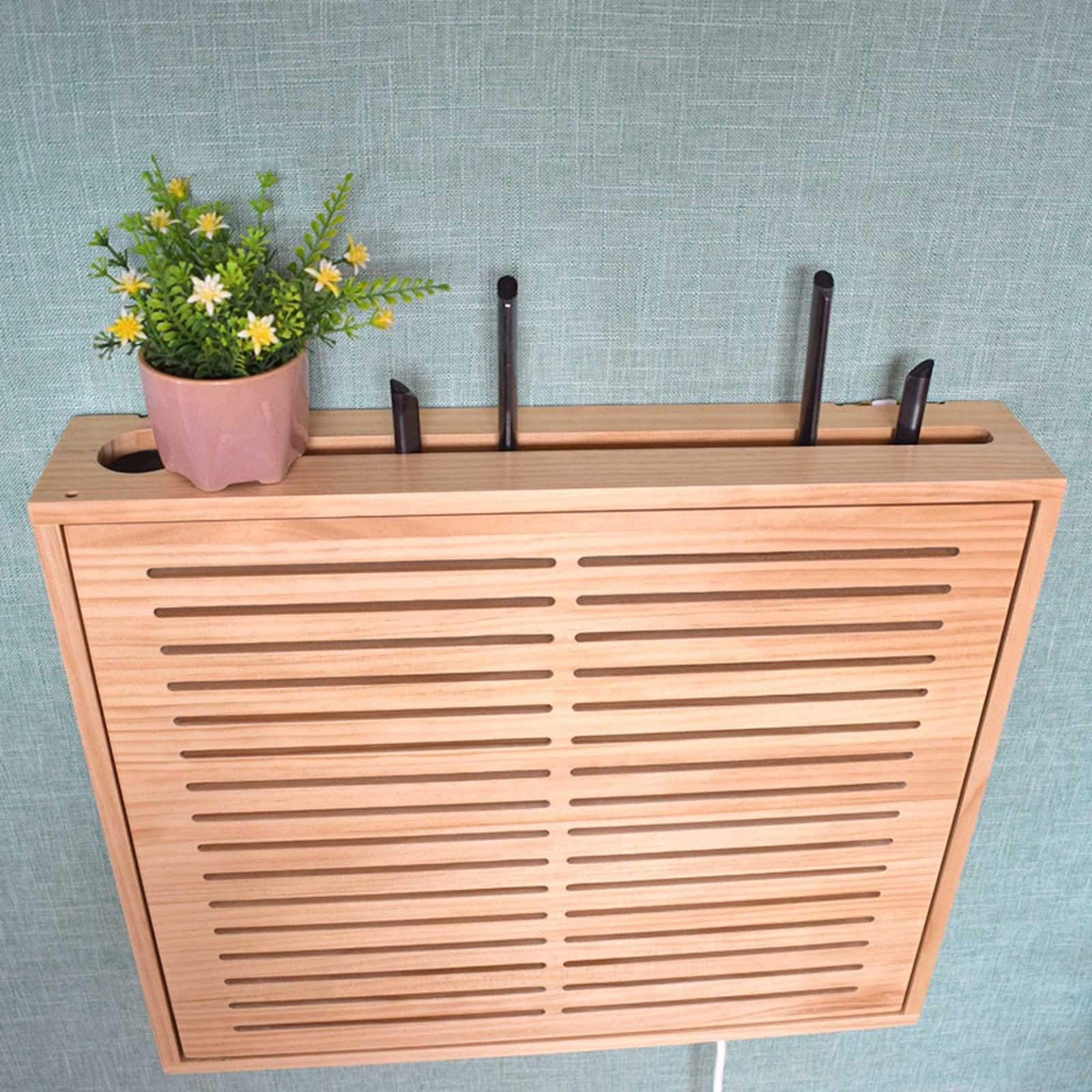 Kabelmanagement-Box Router-Aufbewahrungsbox Einfache Kabelmanagement-Box Multifunktionale Aufbewahrungsbox aus Holz zur Wandmontage für Steckdosenleiste/Ladegeräte/Adapter/Router