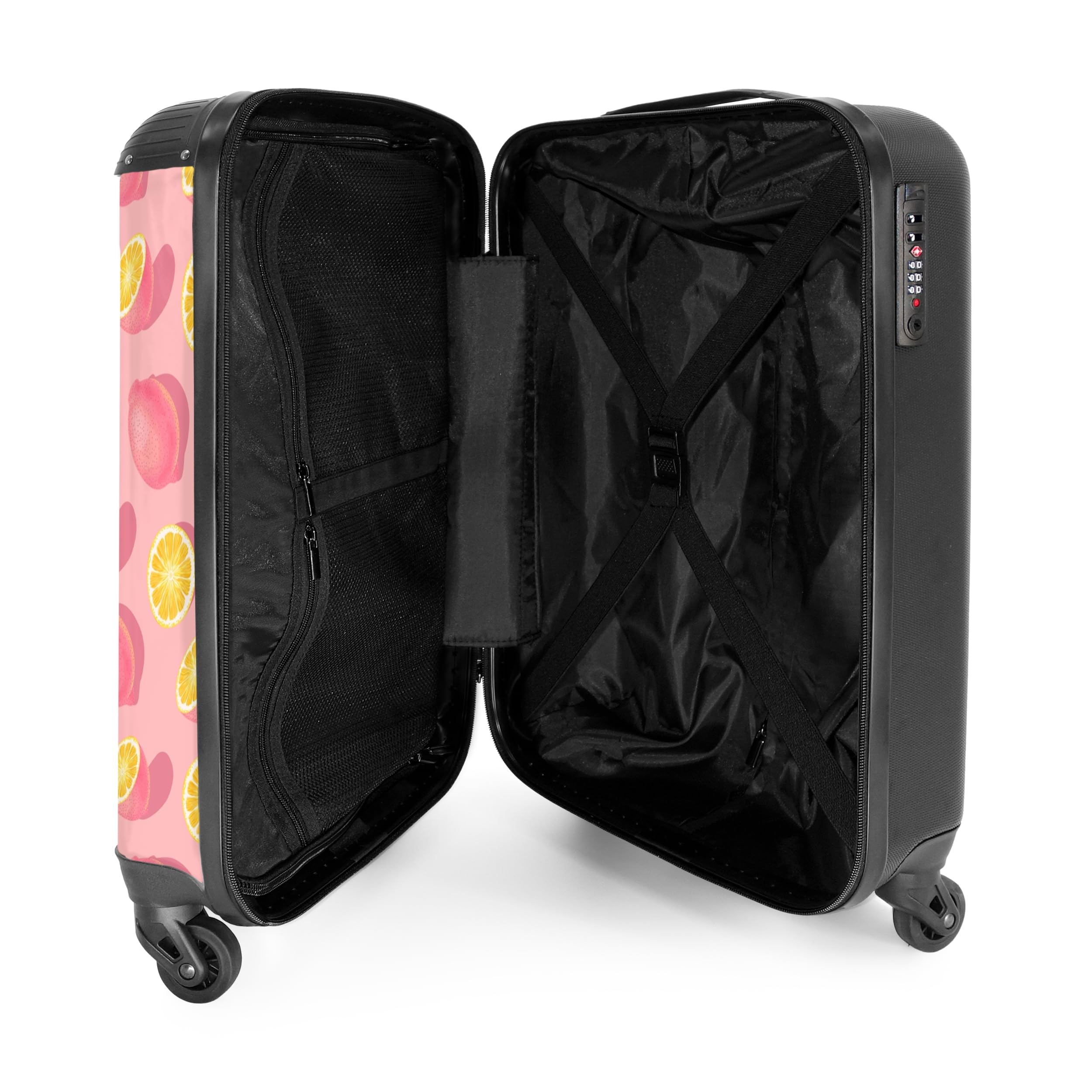 NoBoringSuitcases.com Maletas de Viaje Cabina, Maleta Cabina, Maletas de Viaje, Trolley con Ruedas, Maleta de Mano, Maletas de 10kg, Equipaje de Mano (Limones - Rosa-Amarillo, 55x40x20 cm)