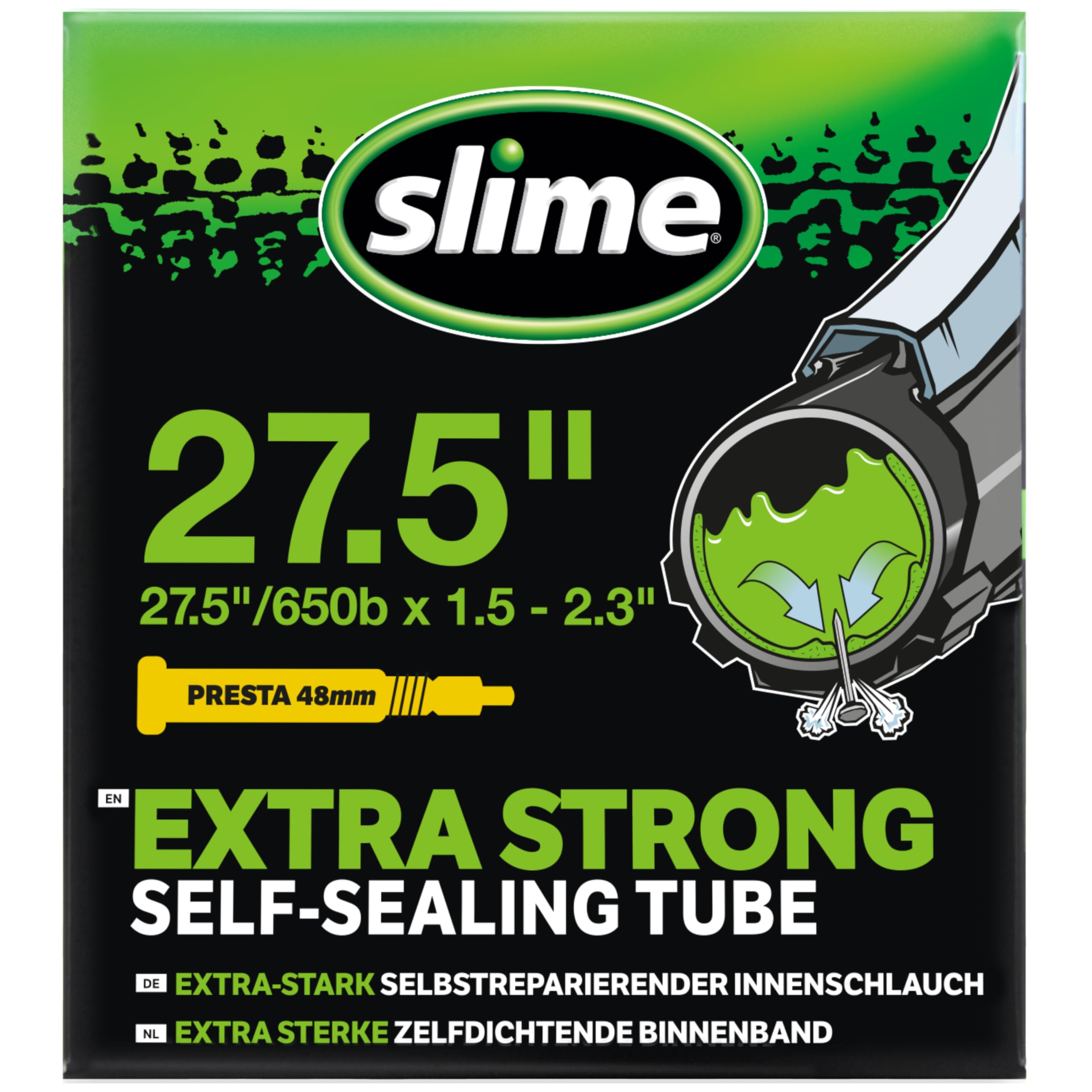 Slime 30023 Bike Inner Tube with Slime Puncture Sealant, Self Sealing, Prevent and Repair, Presta Valve, 27.5" x 2.0-2.4"