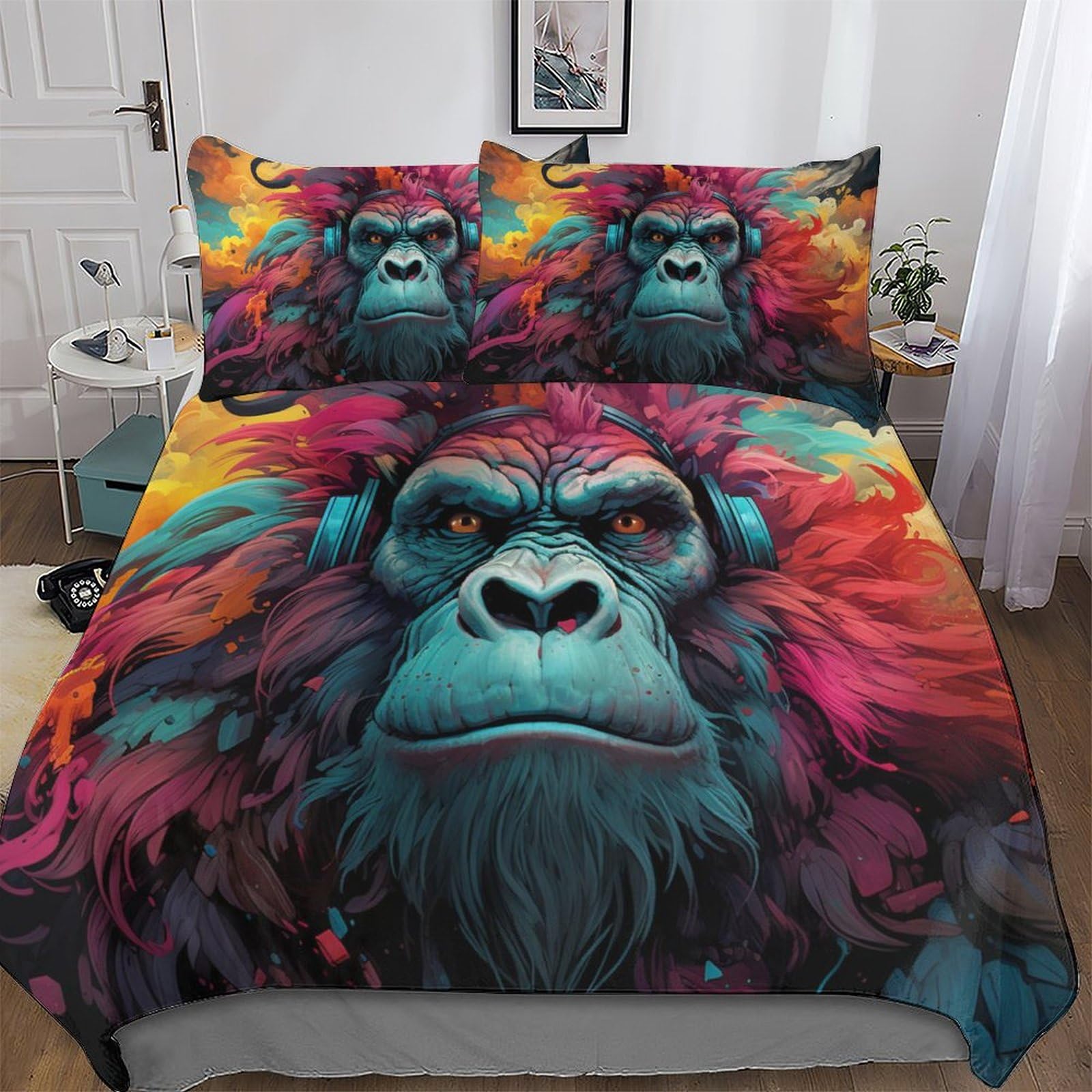 LLXXHH Gorilla Bedding Set Duvet Cover Soft Quilt Cover for Kids, Girls, Boys And Teens 2 Pieces with Pillowcase Cosy Bed Linen Single(135x200cm)