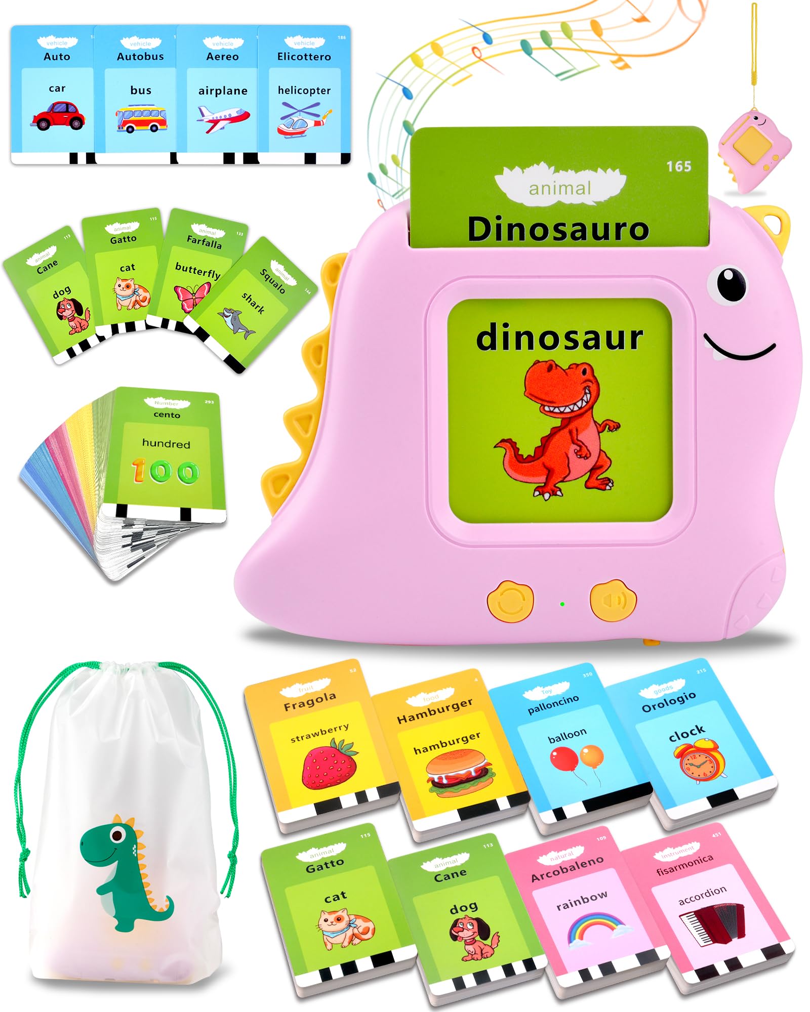 510 Parole flashcards bambini italiano e inglese, amico vocabolo gioco italiano,giochi montessori 2 anni, educativi prescolari Lingua Imparare a parlare Colori Numero Animali Rosa