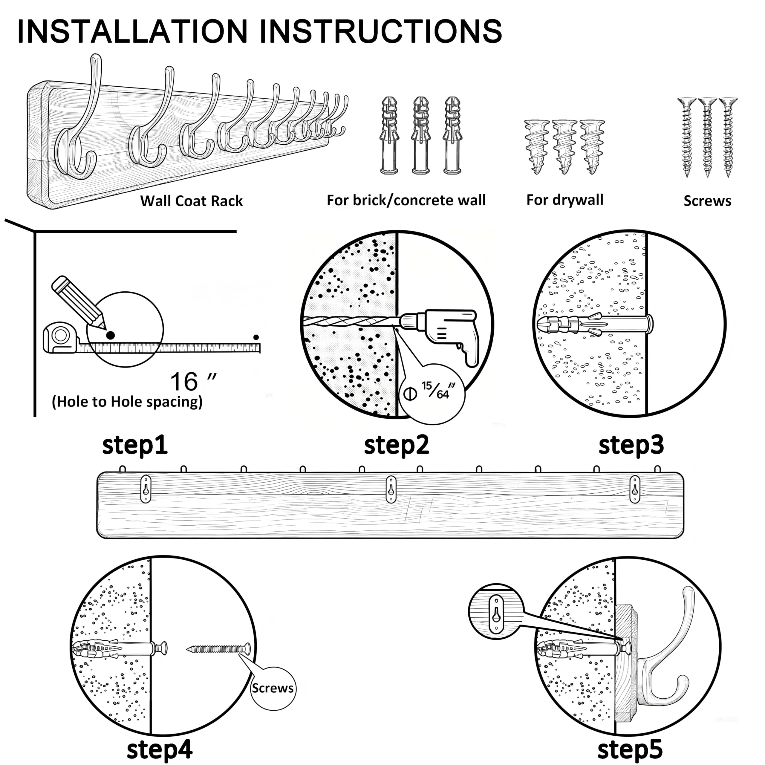 WEBI Percheros Pared Madera,10 Ganchos,98cm Largo Colgador Pared,Percha Pared,Colgadores Pared,5 Ganchos Para Abrigos,Chaqueta,Marrón