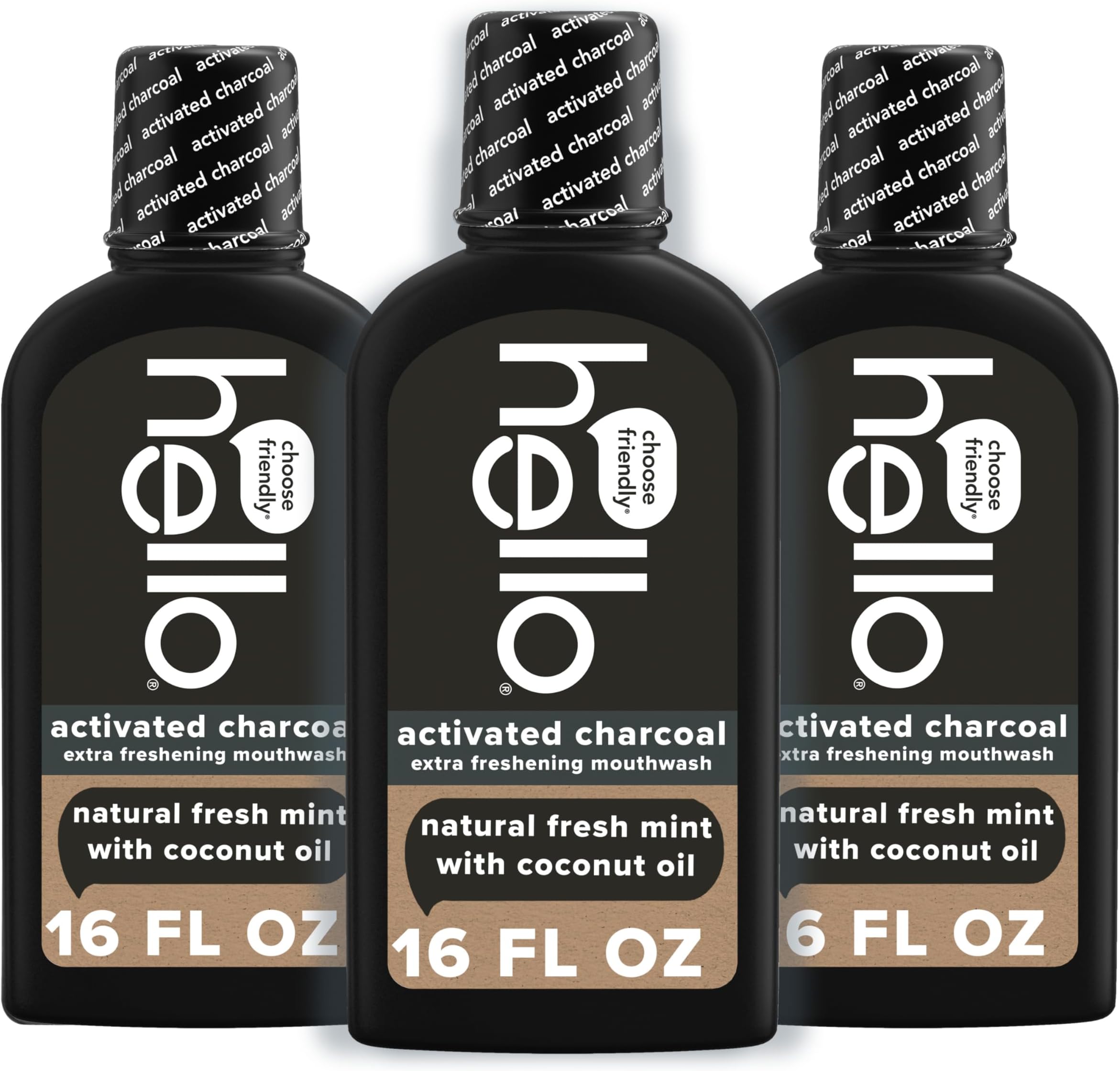 Activated Charcoal Extra Freshening Mouthwash, Natural Fresh Mint and Coconut Oil, Fluoride Free, Alcohol Free, Vegan, SLS Free and Gluten Free, 16 Fl Oz (Pack of 3)
