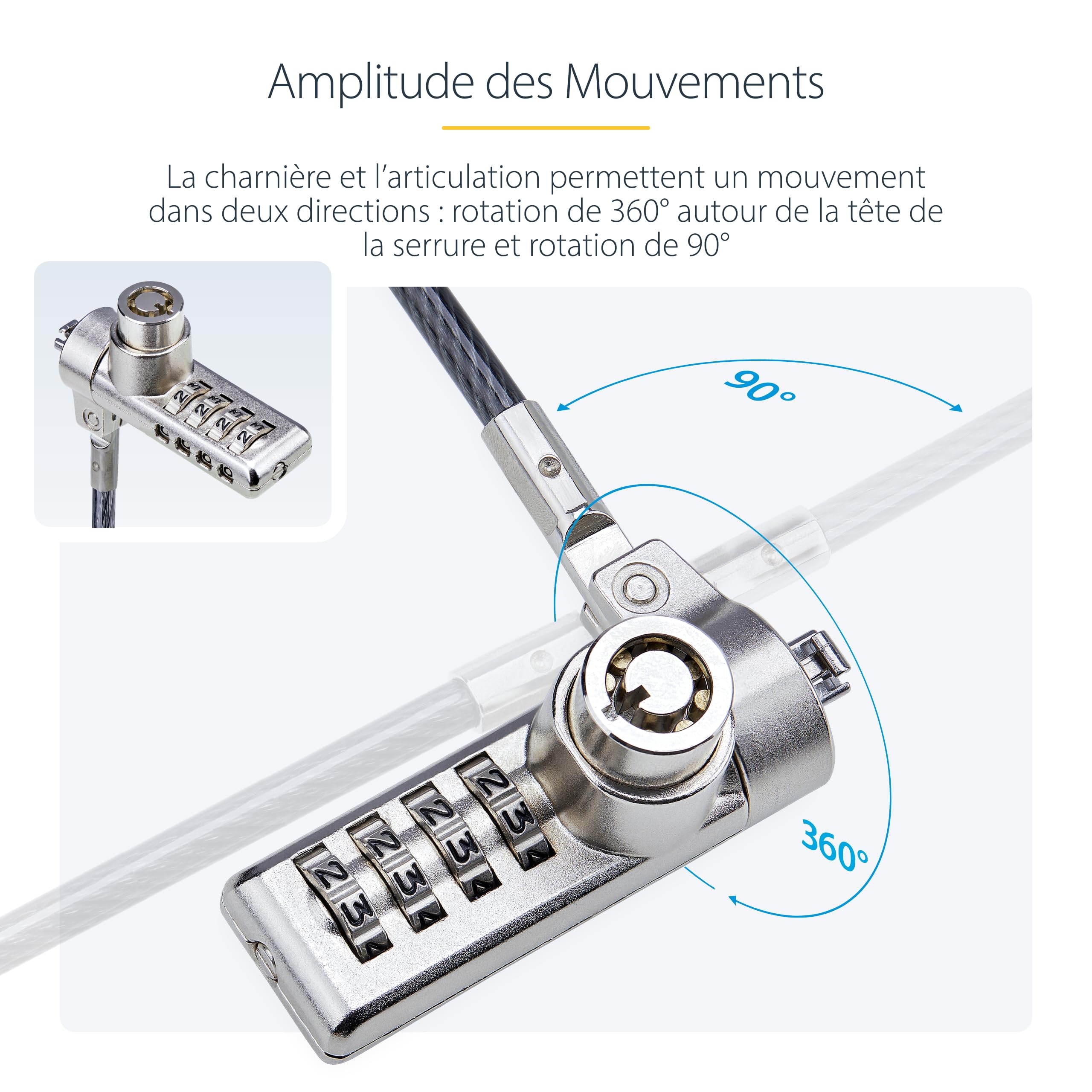 StarTech Antivol à Double Accès pour PC, 2m, K-Slot, Lot de 10 | Clé/combinaison, Clés identiques pour admin IT, Acier gainé vinyle anti-coupure, Testé à 200, 4kg