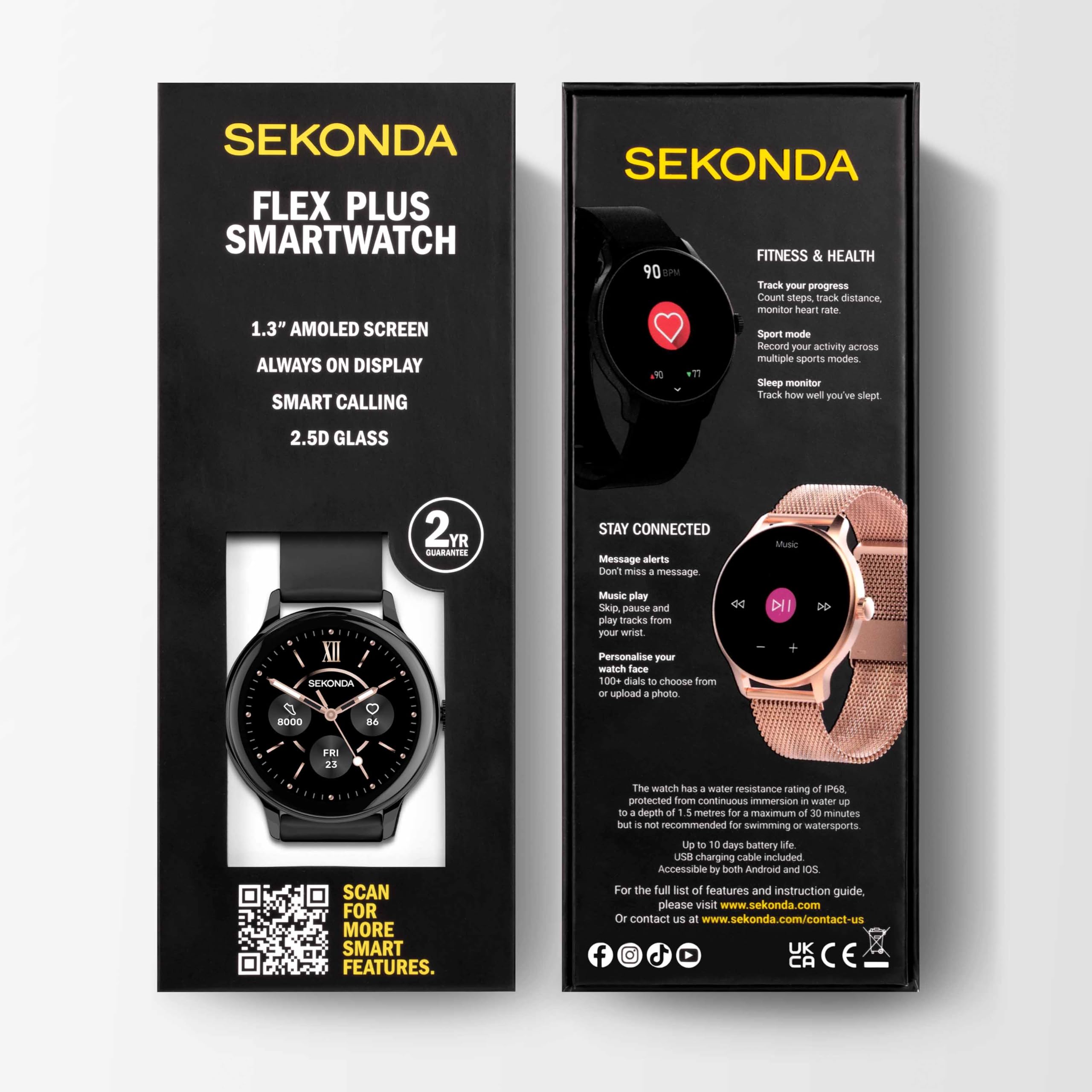 Sekonda Reloj inteligente Flex Plus de 42 mm, negro, 42mm, Correa
