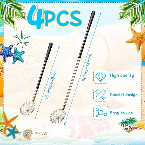 Miniatura 2 de Jenaai 4 cucharas de playa multifunción con mango largo ajustable para peine de playa, pala de arena para playa, pala de roca para caza de rocas