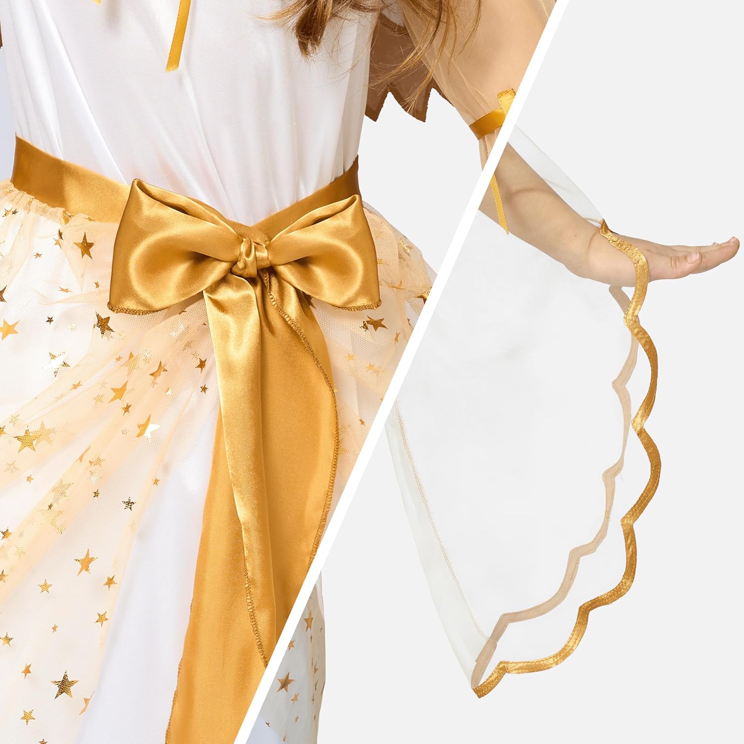 Spooktacular Creations Halloween Angel Costume for Girls, Golden White Angel Dress for Kids for Halloween Role Play Themed Party (Small, 5-7 yrs)