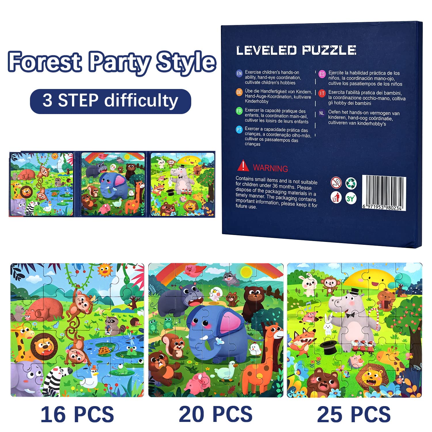 BBLIKE Puzzle Magnetici per Bambini dai 3 Anni in su, Puzzle 3-in-1, Puzzle con Animali in Legno Libro per Bambini, Giochi da Viaggio Giocattoli per Bambini di 3 4 5 Anni(mondo animale)