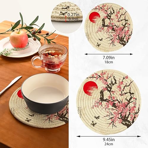 Miniatura 10 de ALAZA Juego de salvamanteles de Navidad rojos brillantes, juego de soportes para ollas calientes de algodón, posavasos de granja, almohadillas