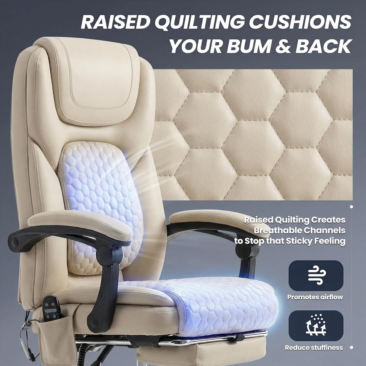 MALOL Massage Office Chair with 3-Level Heat and Footrest – 20-Min Easy Assembly, 300 lbs Big and Tall Reclining Desk Chair, PU Leather Ergonomic Executive Computer Chair with Side Pocket, Beige