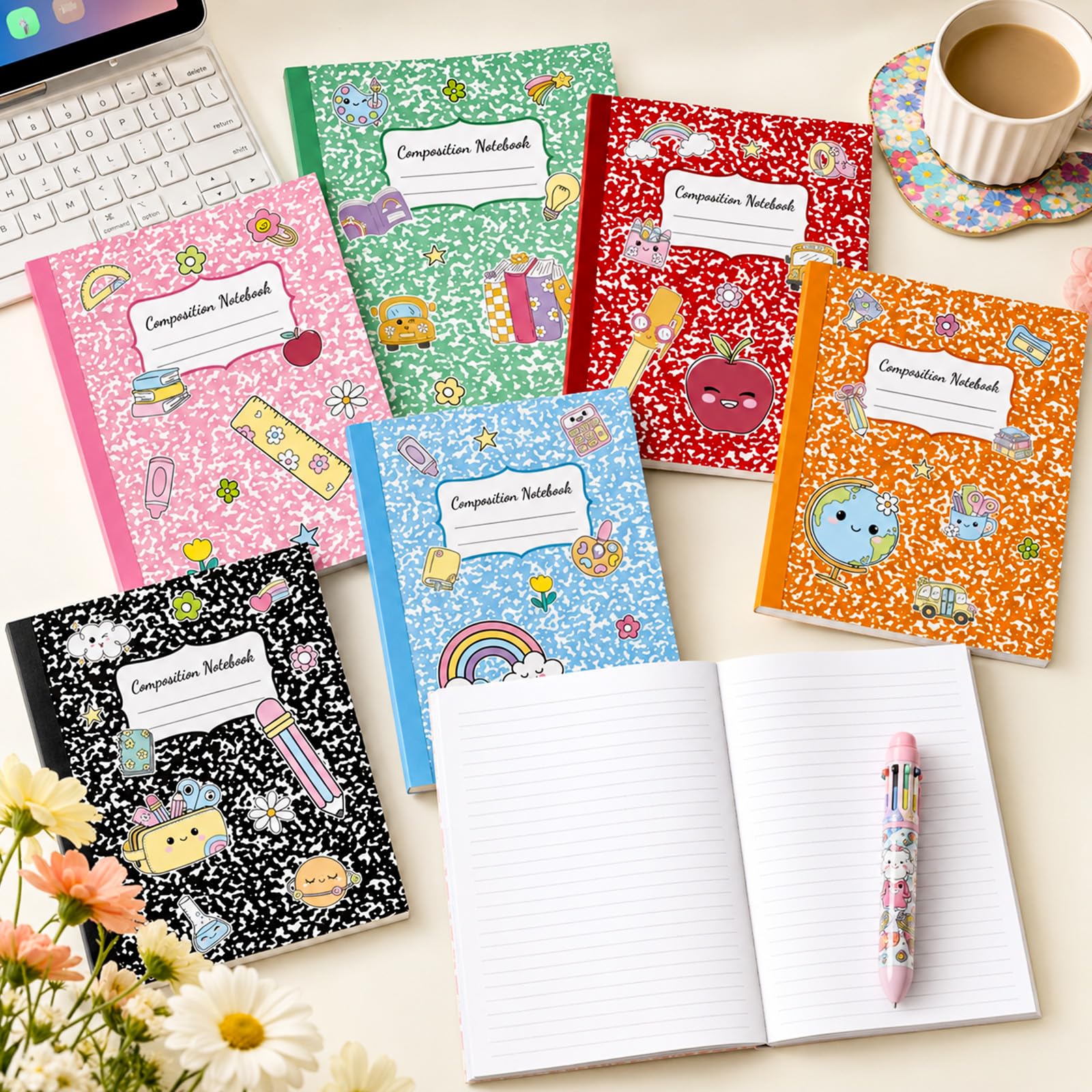 8 Pack Colorful Marble Composition Notebooks Bulk Back to School Notebook College Ruled Journal 100 Pages Composition Books First Day of School Gift for Student Teacher Office Supplies 9.7x7.5 Inch
