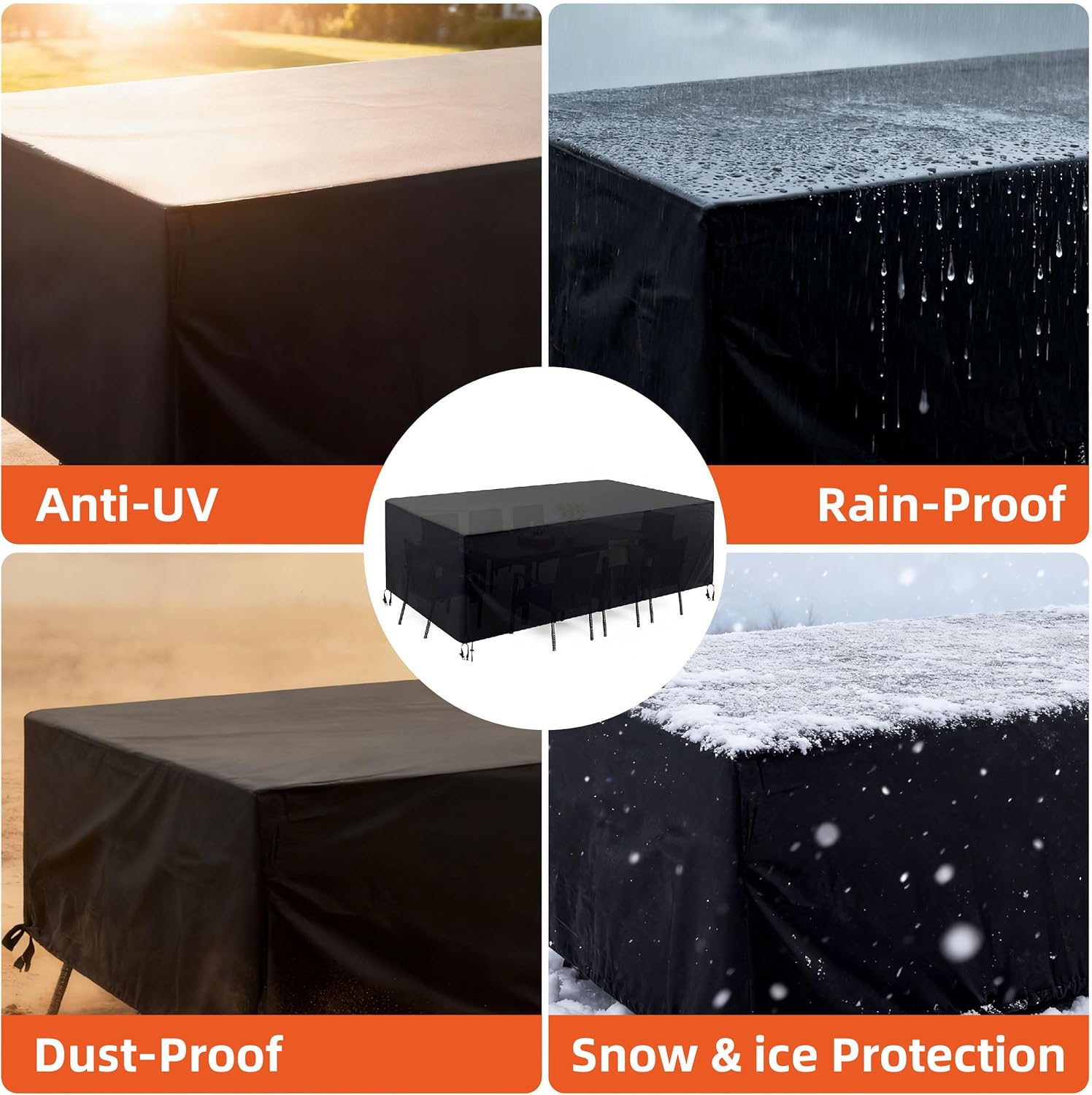 Outdoor Patio Furniture Covers Heavy Duty Waterproof, 128"L Sofa Set Cover with Windproof Straps, UV Protection for Table, Sectional, Chair