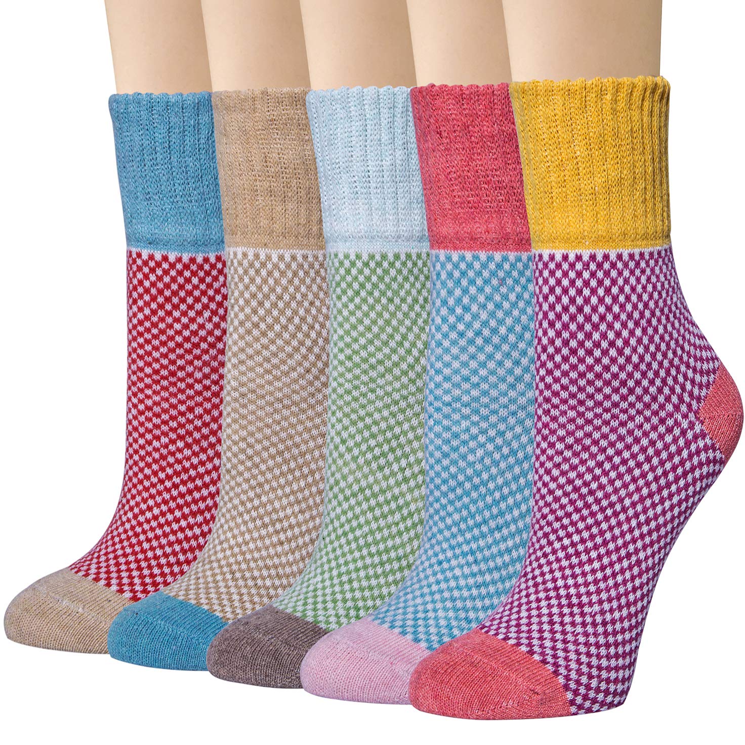 Loritta5 Pairs Womens Wool Socks Thick Knit Vintage Winter Warm Cozy Crew Socks Gifts,Multicolor 07