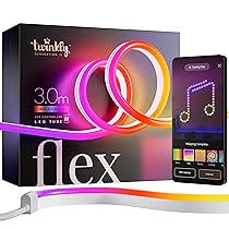 Twinkly Flex 3m, Tubo LED Multicolore, Striscia LED RGB Flessibile, Compatibile con Alexa e Google Home, Luci Gaming, 16M+ di Colori, Alimentazione USB C, Controllato da App, Filo Bianco