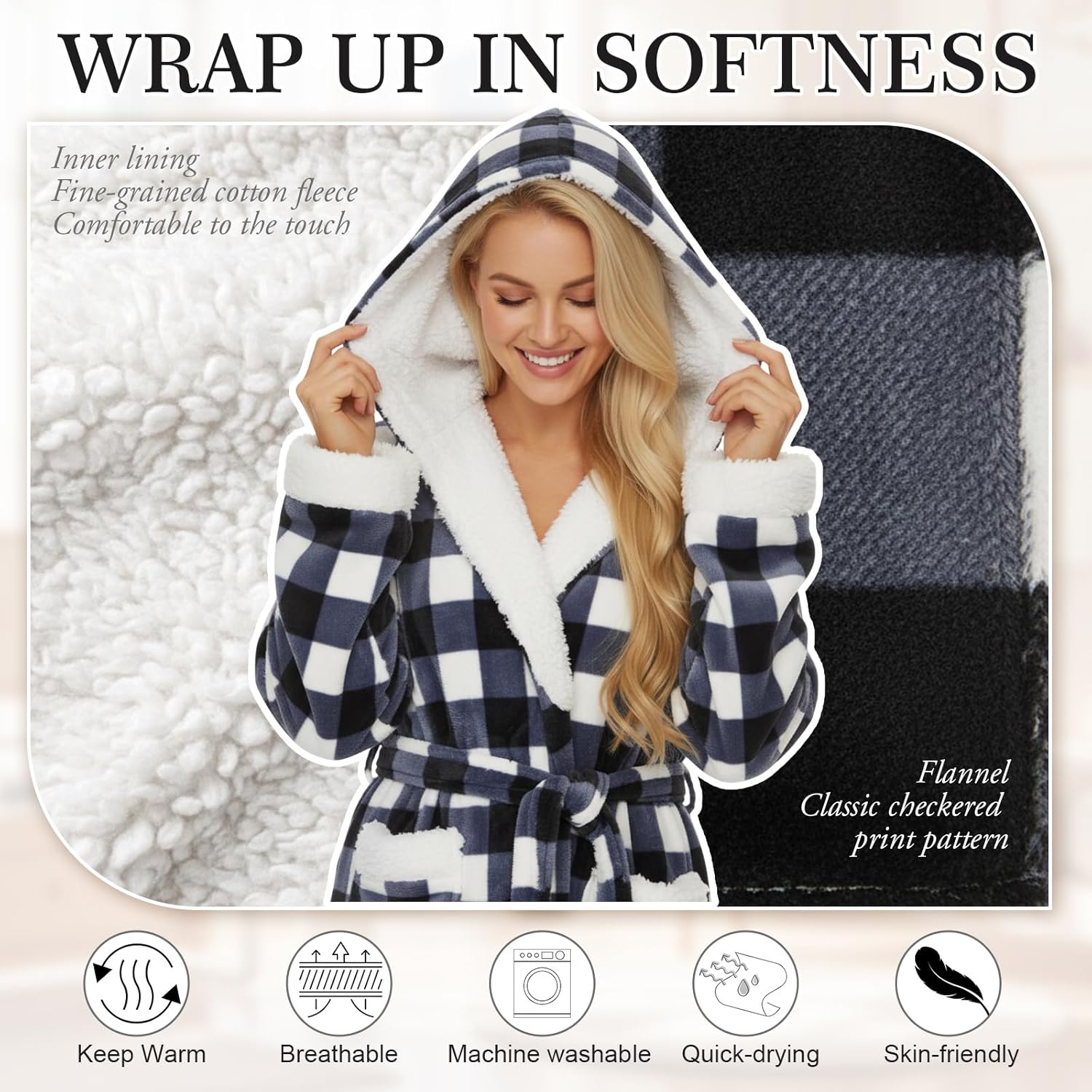 Bonuci Plush Hooded Robe for Women Long Flannel House Coat Soft Warm Fuzzy Bathrobe Sleepwear Bath Spa Valentine Winter Gift - Image 4