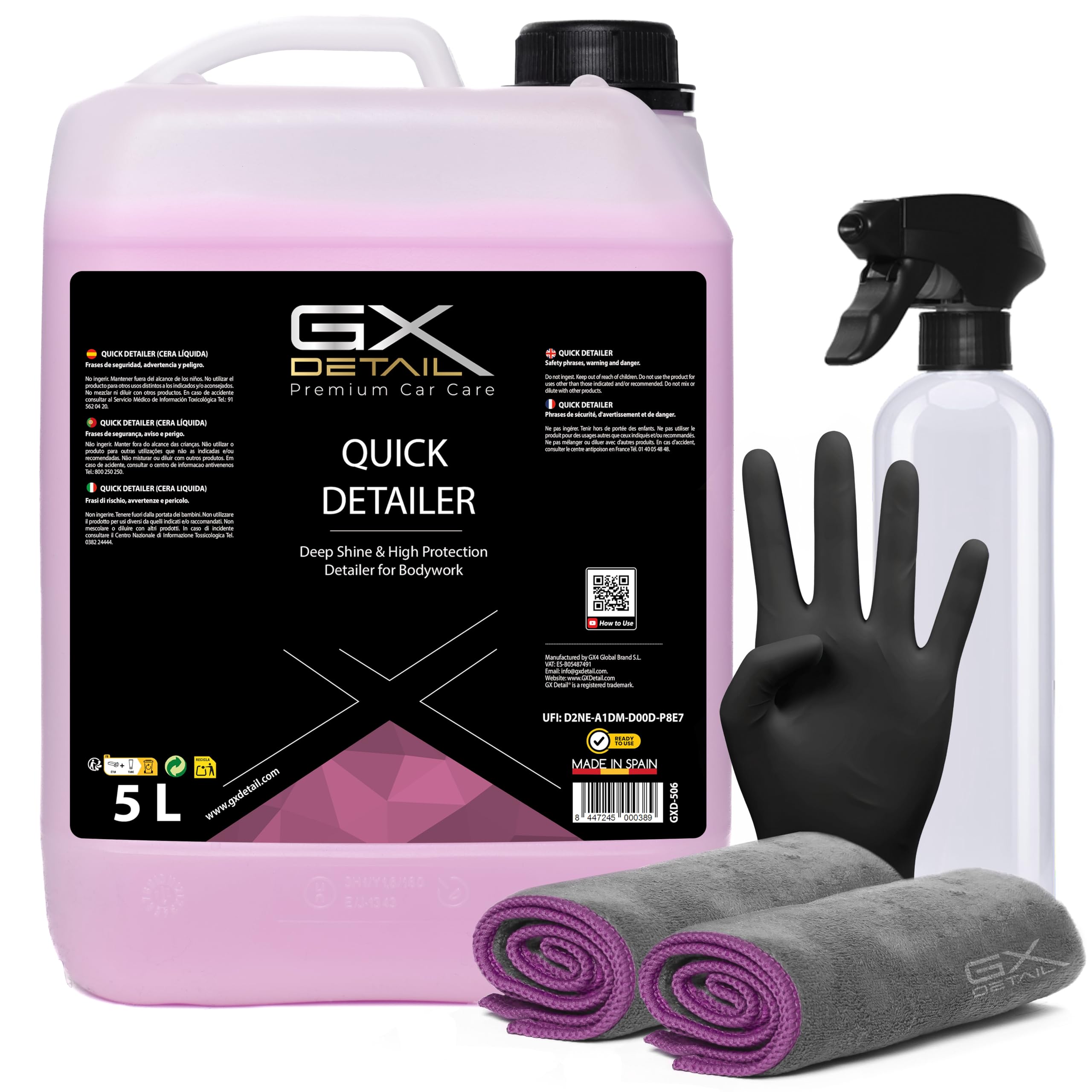 GxDetail Cera Líquida para Coche 5 Litros – Brillo Intenso y Protección Duradera – Quick Detailer - Fácil Aplicación y Acabado Hidrofóbico – Protección UV y Resistencia a la Suciedad.