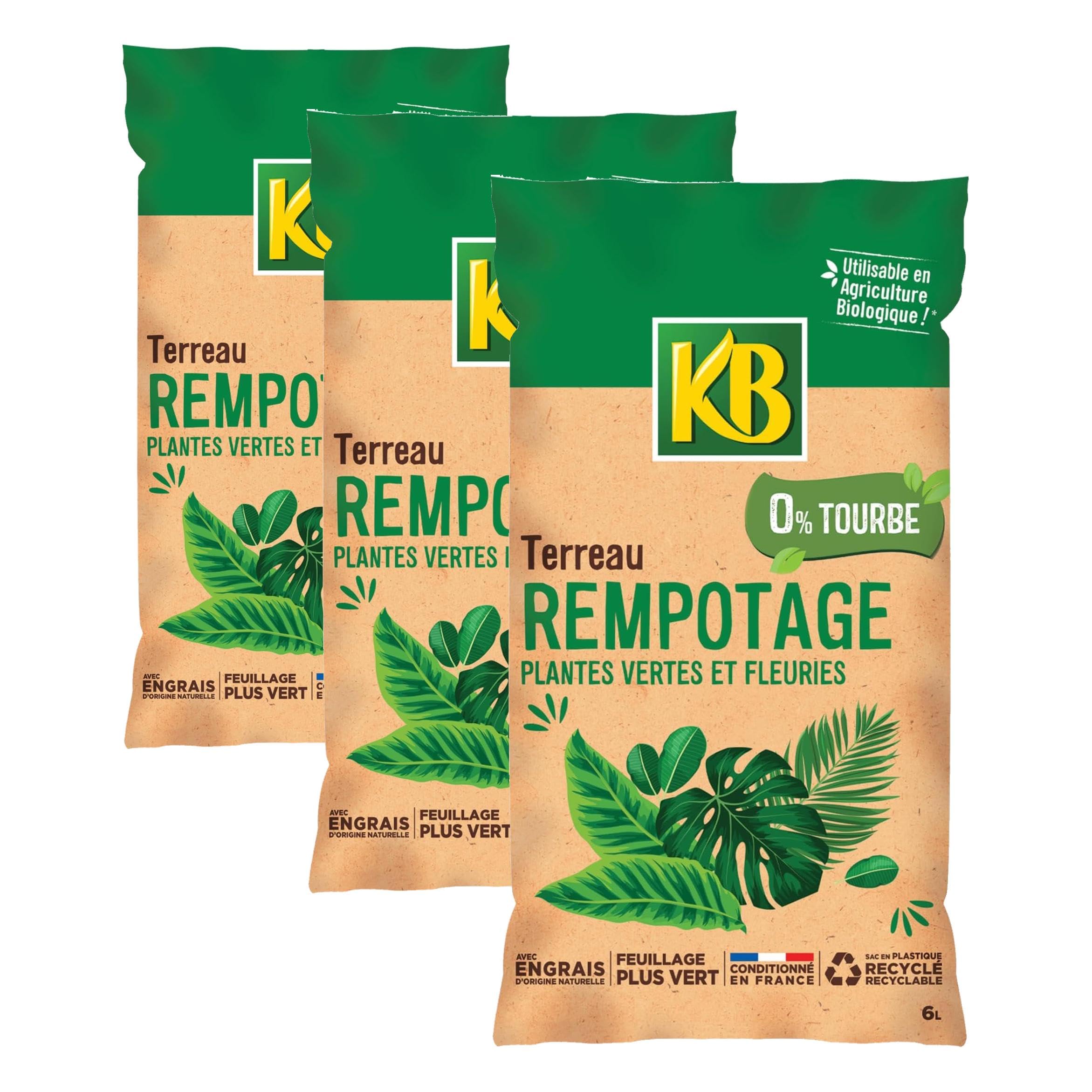Terreau rempotage KB 6L lot de 3 pour sauver vos plantes flétries