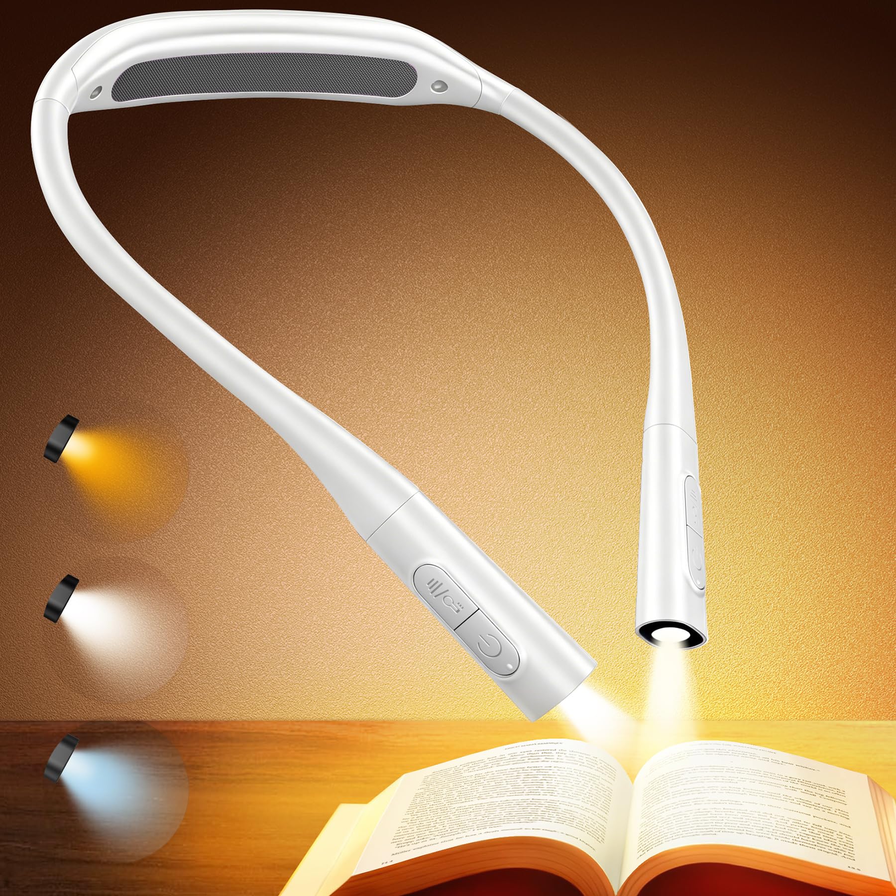 Glocusent White Reading Light, Book Light & Neck Light - 100Hrs Long-Lasting, Lightweight, 5 Colors & 5 Brightness, Perfect Reading Lights For Books In Bed, Crafting Light For Knitting, Camping, Book Lovers