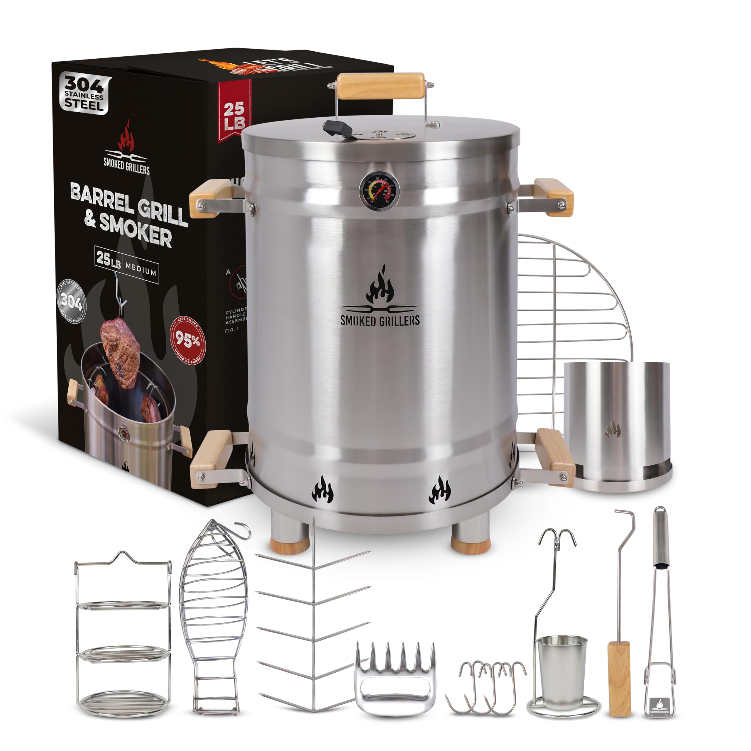 SMOKED GRILLERS 100% 304 Stainless Steel Barrel Smoker