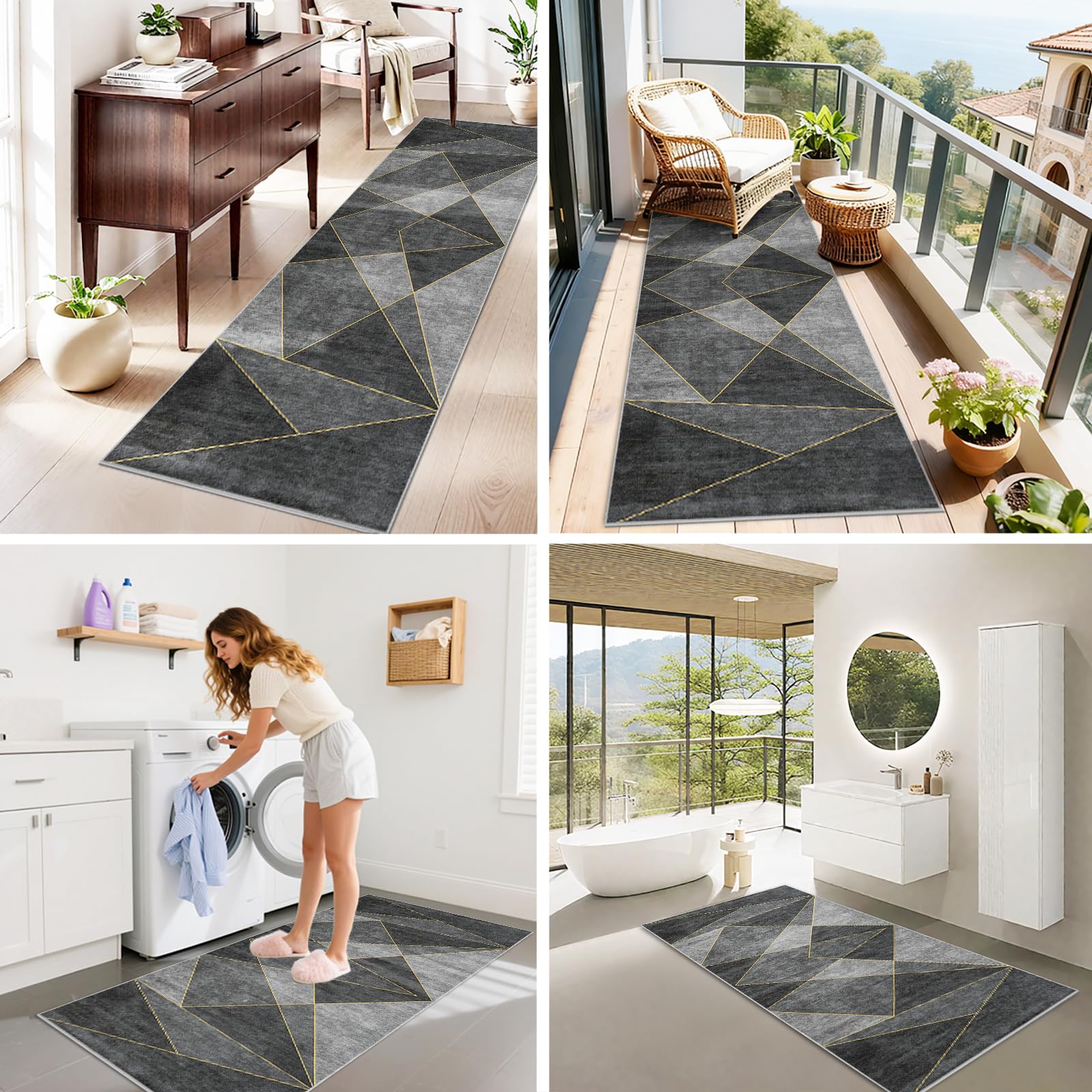 Tappeto Corridoio Moderno Runner Cucina Grigio 40x200cm