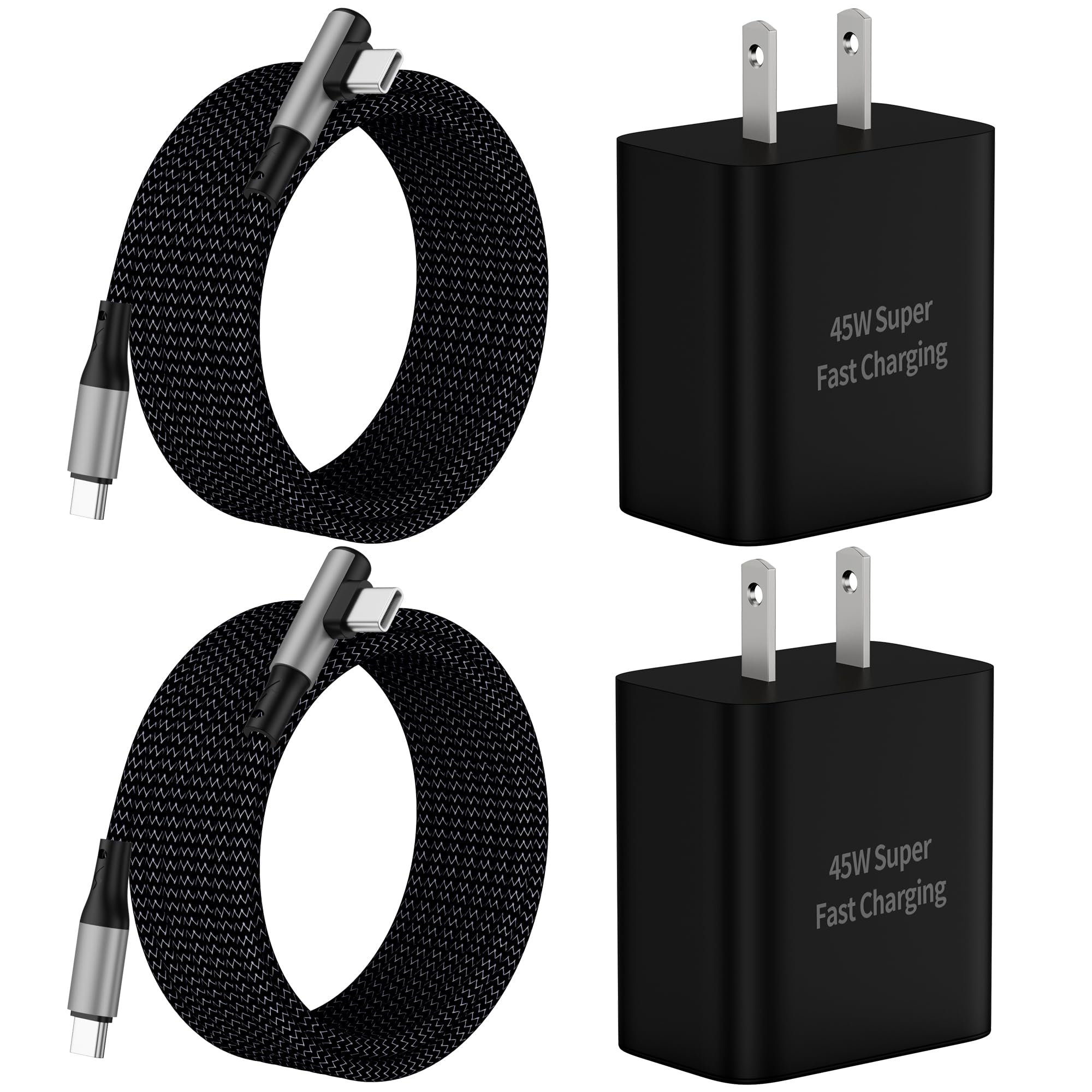 [2 Pack] 45W Type C Super Fast Charger and USB C Cable 10FT (Right Angle), USB-C Charger Block Fast Charging for Samsung Galaxy S25 Edge/S25/S24/S23 Ultra/S22/S21/S20, Note 20, Z Fold, Android Phone