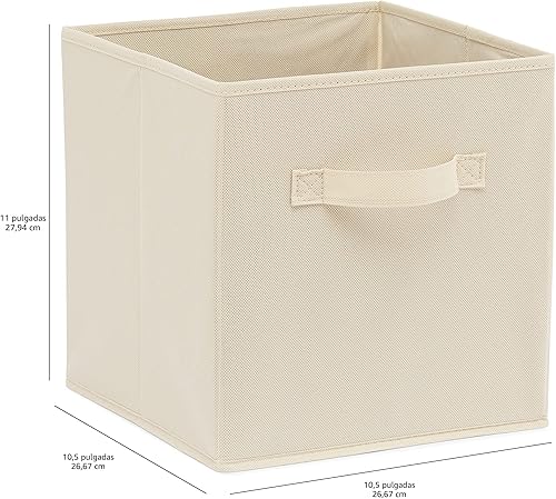 Miniatura 4 de Yaxa Basics, Organizador de almacenamiento de tela plegable en forma de cubo con asas, resistente, color beige, 10.5-x-10.5-x-11-pulgadas, paquete