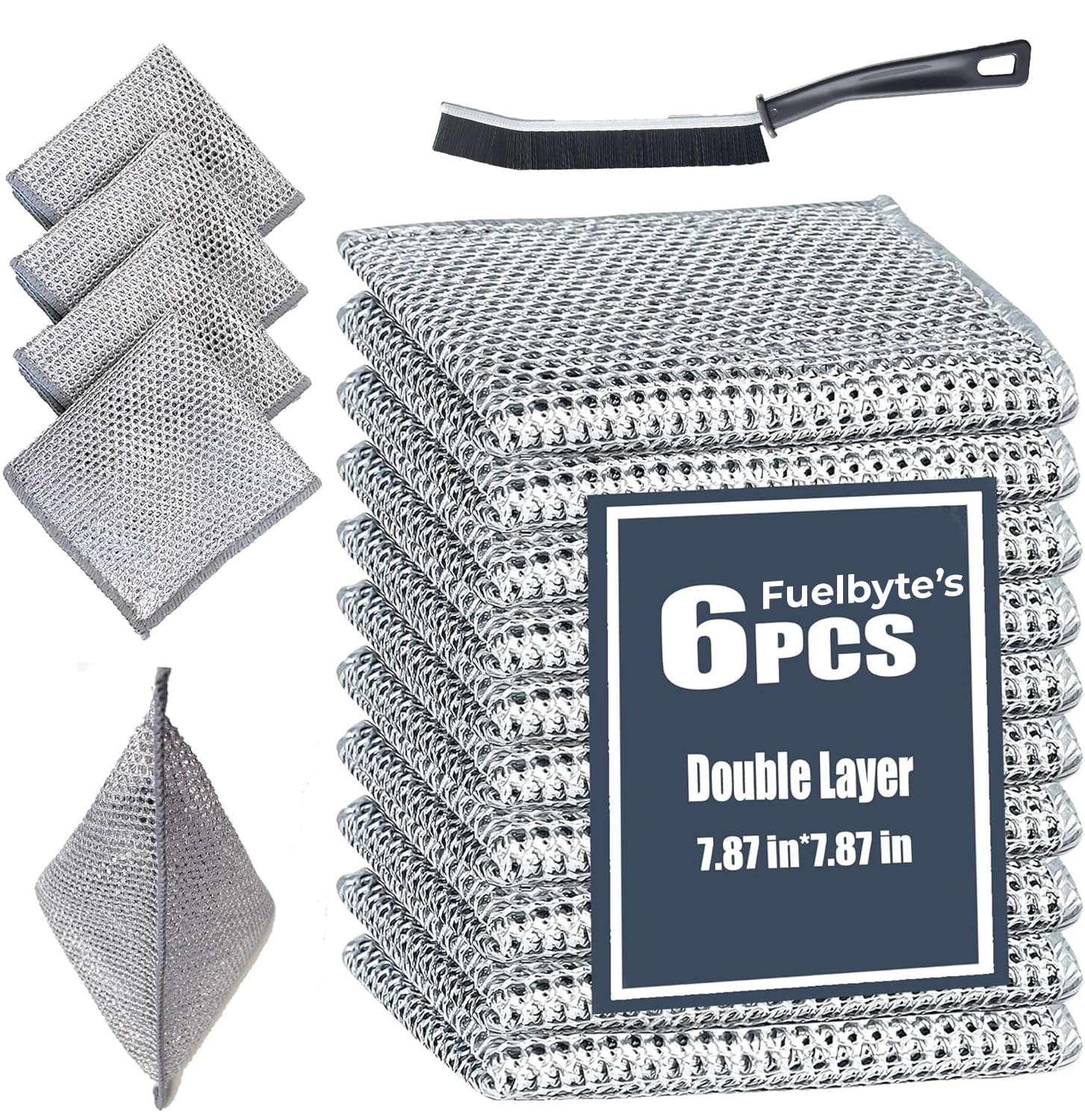 Fuelbyte 6 Pcs Double Layered Dish Wash Cloth Non Scratch Steel Wire Dish Cloth Wet and Dry Dishwashing Rugs for Kitchen Accessories Items Cleaning Supplies for Sinks Counters (B0D8JGGY6R) Amazon Price History, Amazon Price Tracker