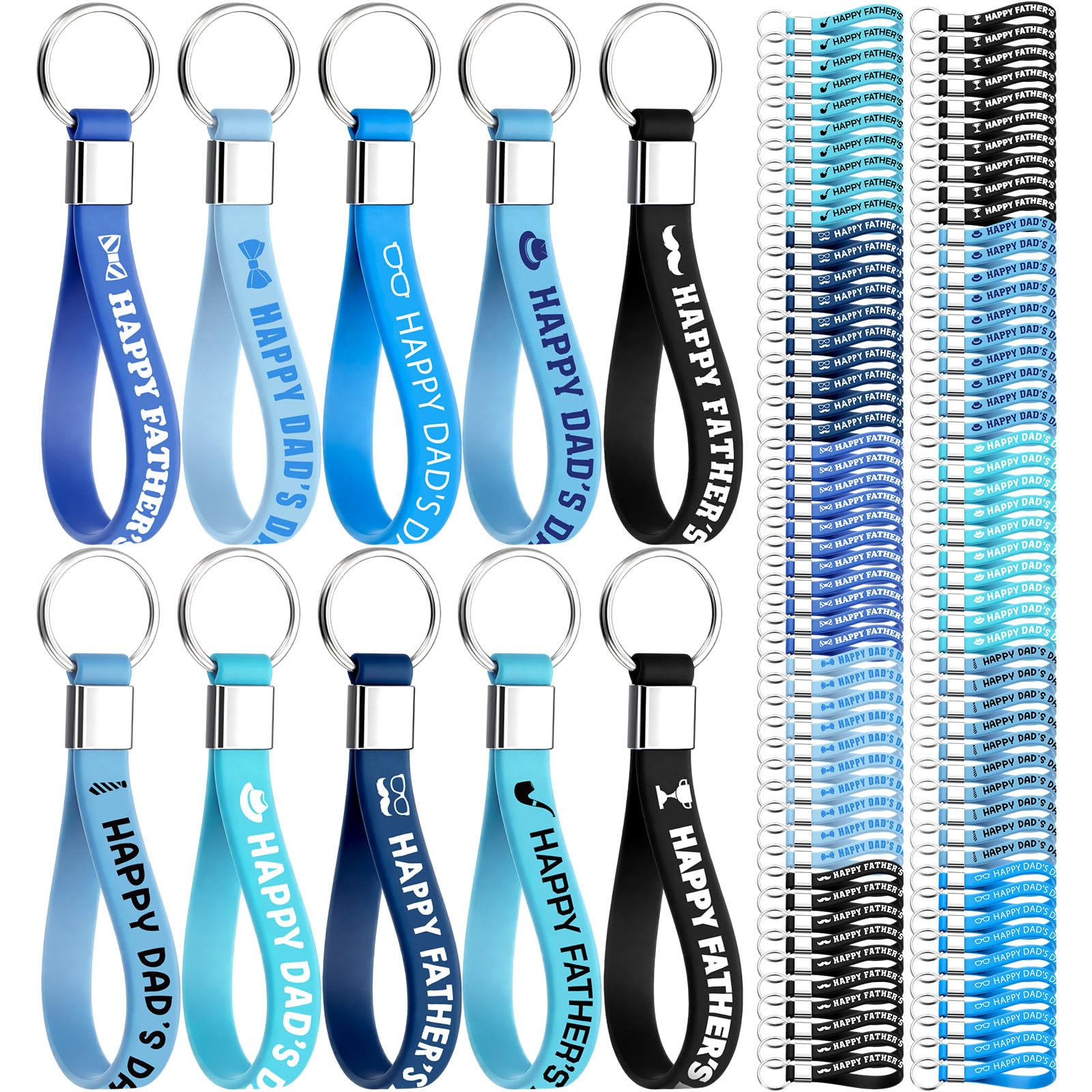 Huquary 100 Pcs Happy Father's Day Silicone Keychains Best Father Gift Rubber Keyrings Thank You Dad Gift Keychain Wristlet Dad Birthday Gifts from Daughter Son Party Favors Papa Appreciation